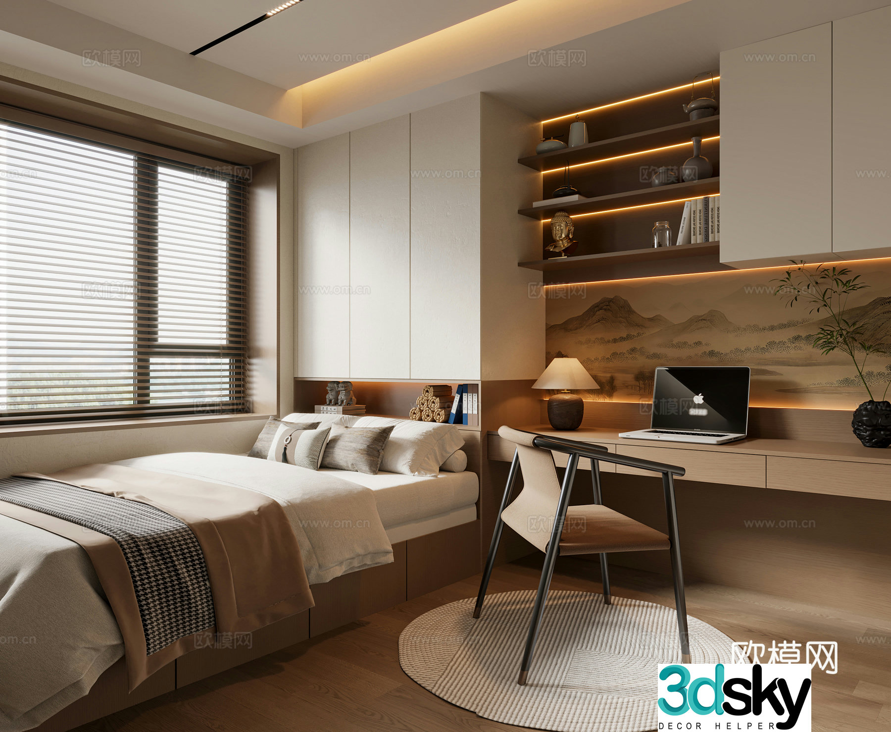 New Chinese style tatami bedroom book chair computer tatami ornaments Song style tatami 3D model