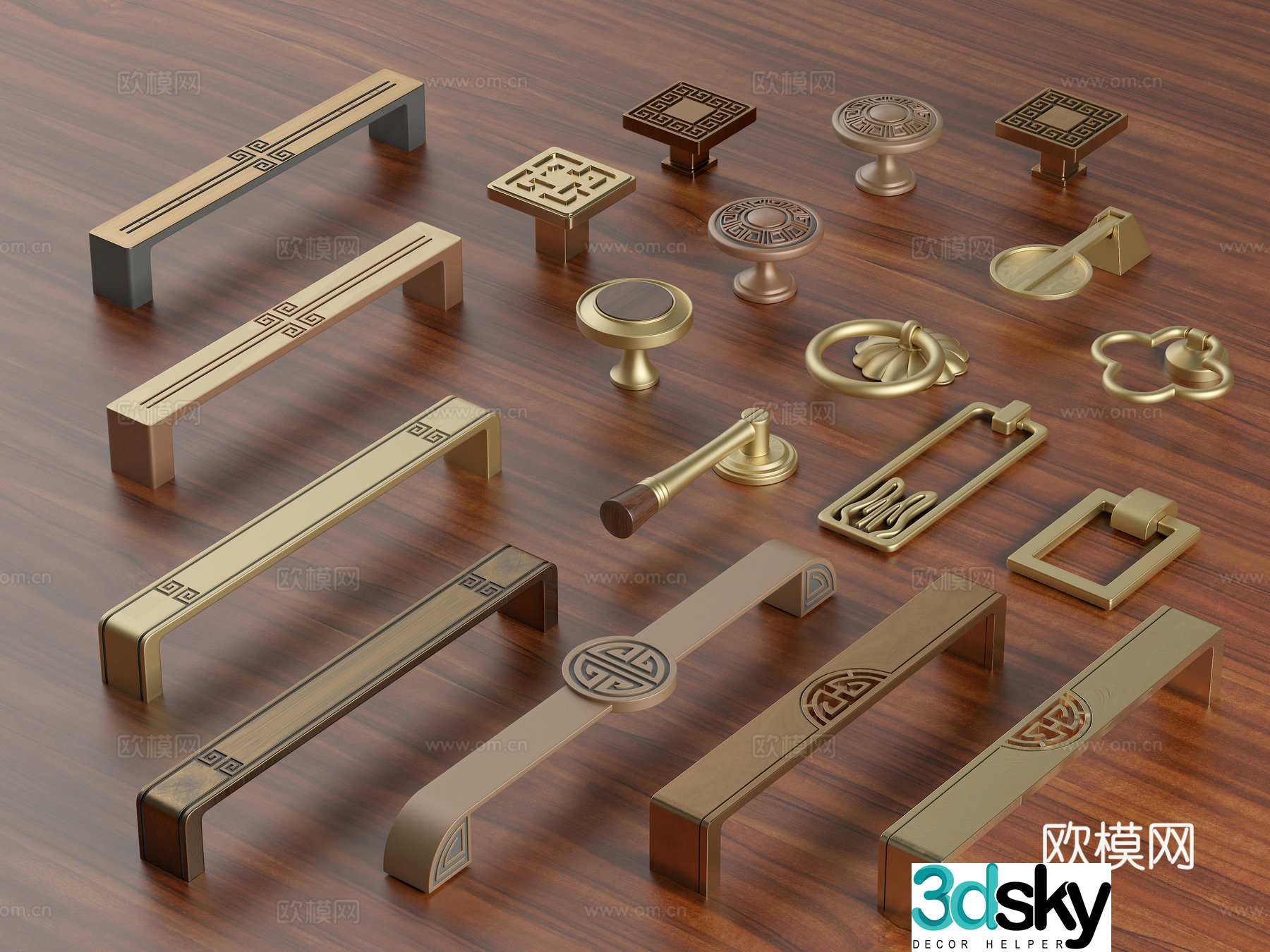 New Chinese style handle brass handle drawer handle classical wardrobe handle bronze cabinet door pull 3D model