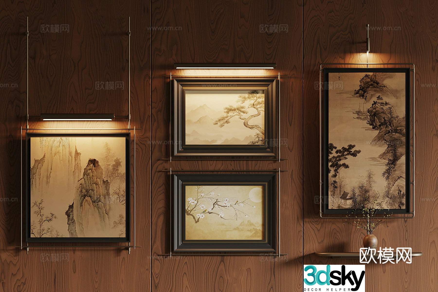 New Chinese style hanging paintings decorative paintings wall decorations 3D model
