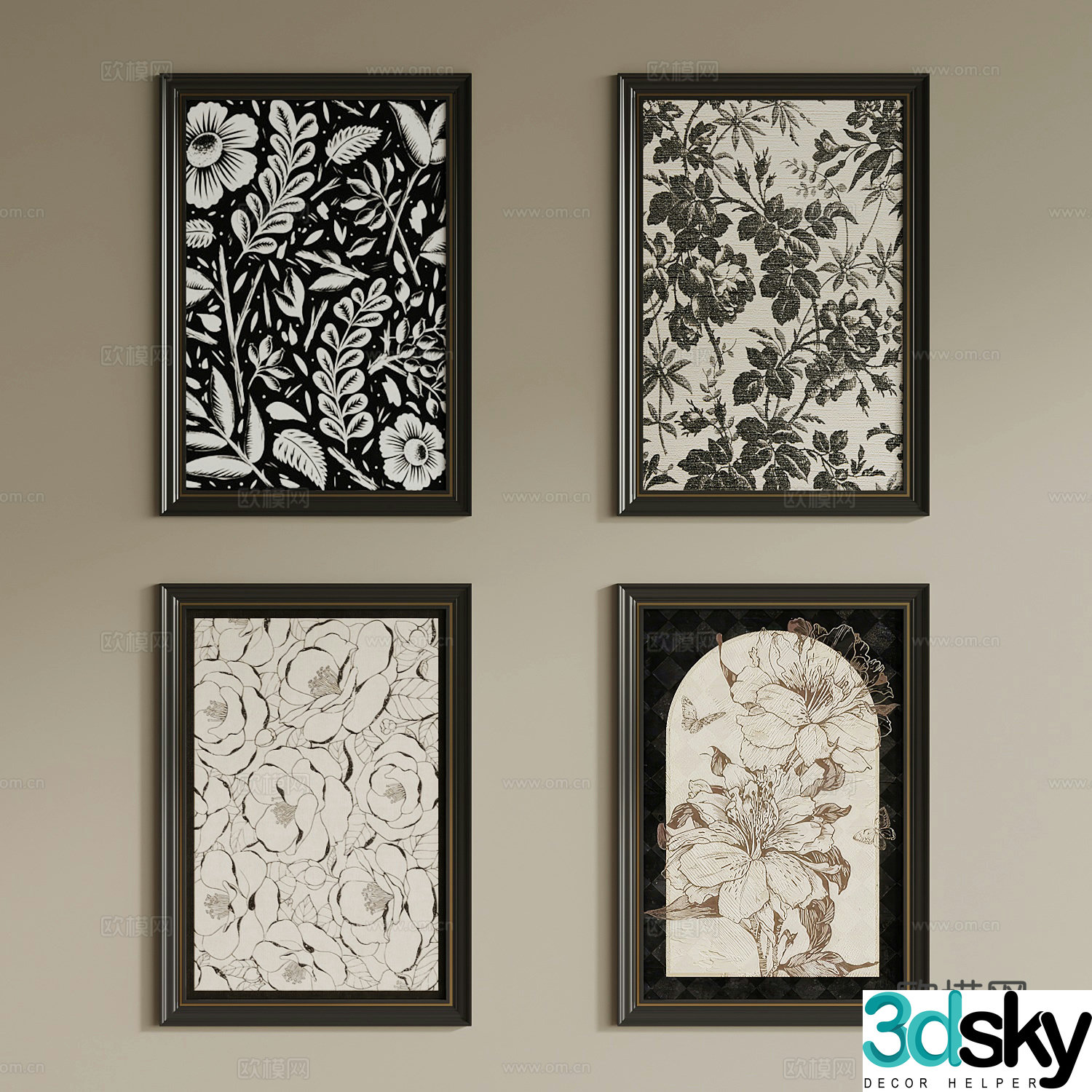 Decorative painting French retro decorative painting Hanging painting 3d model