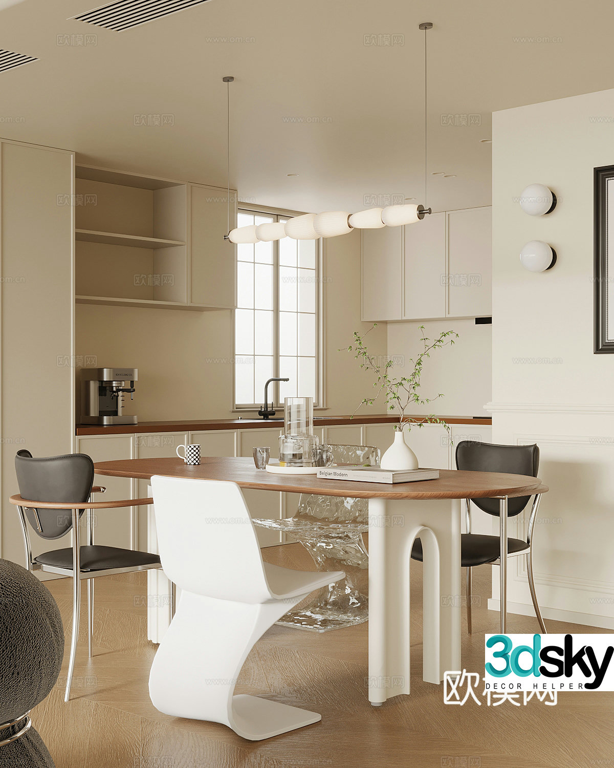 Restaurant French restaurant Dining table and chairs Cabinet 3d model