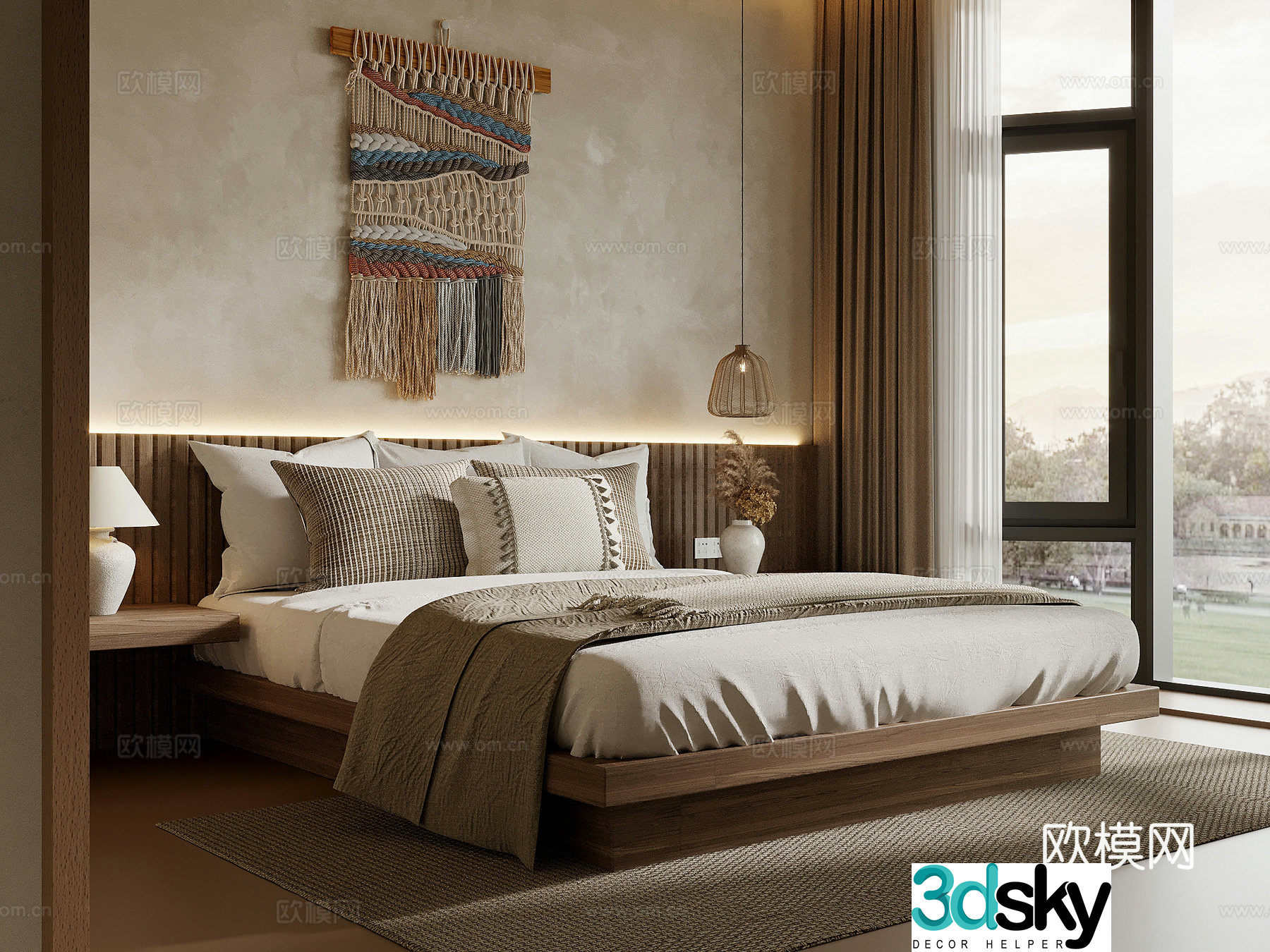 Bedroom Jijifeng bedroom double bed nightstand chandelier 3d model