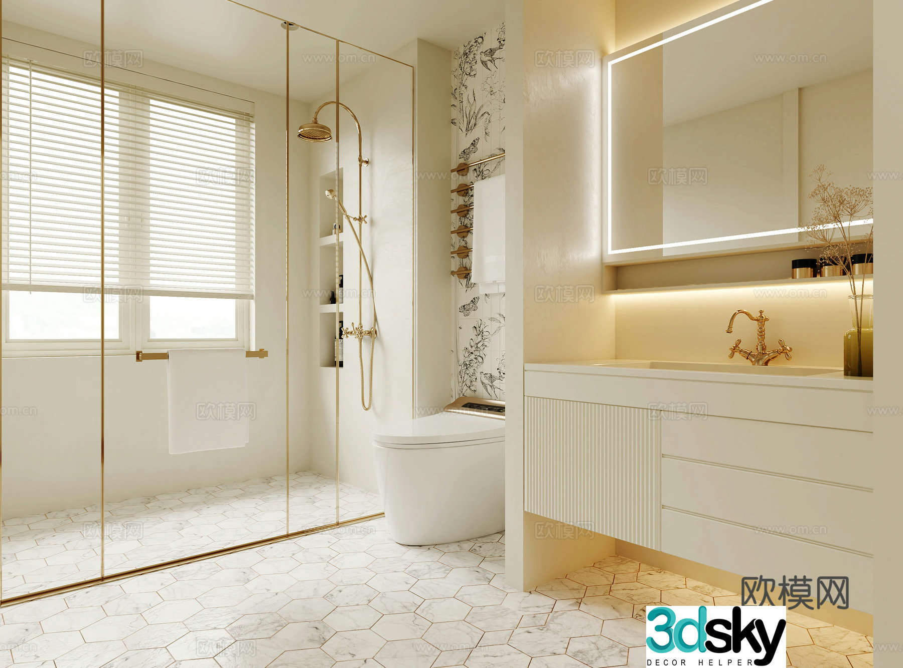 Creamy style bathroom 3d model