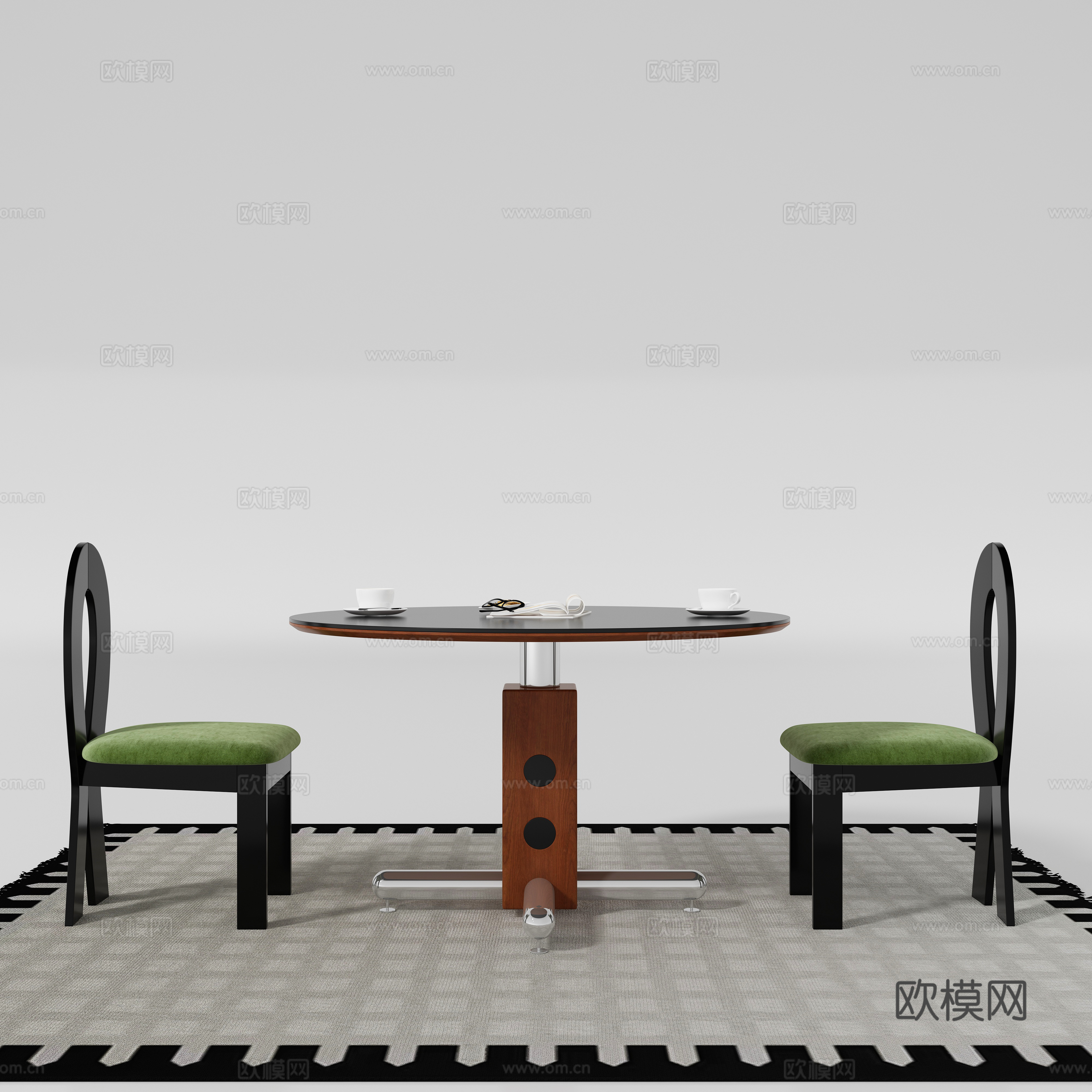 Medium style round dining table and chair 3D model