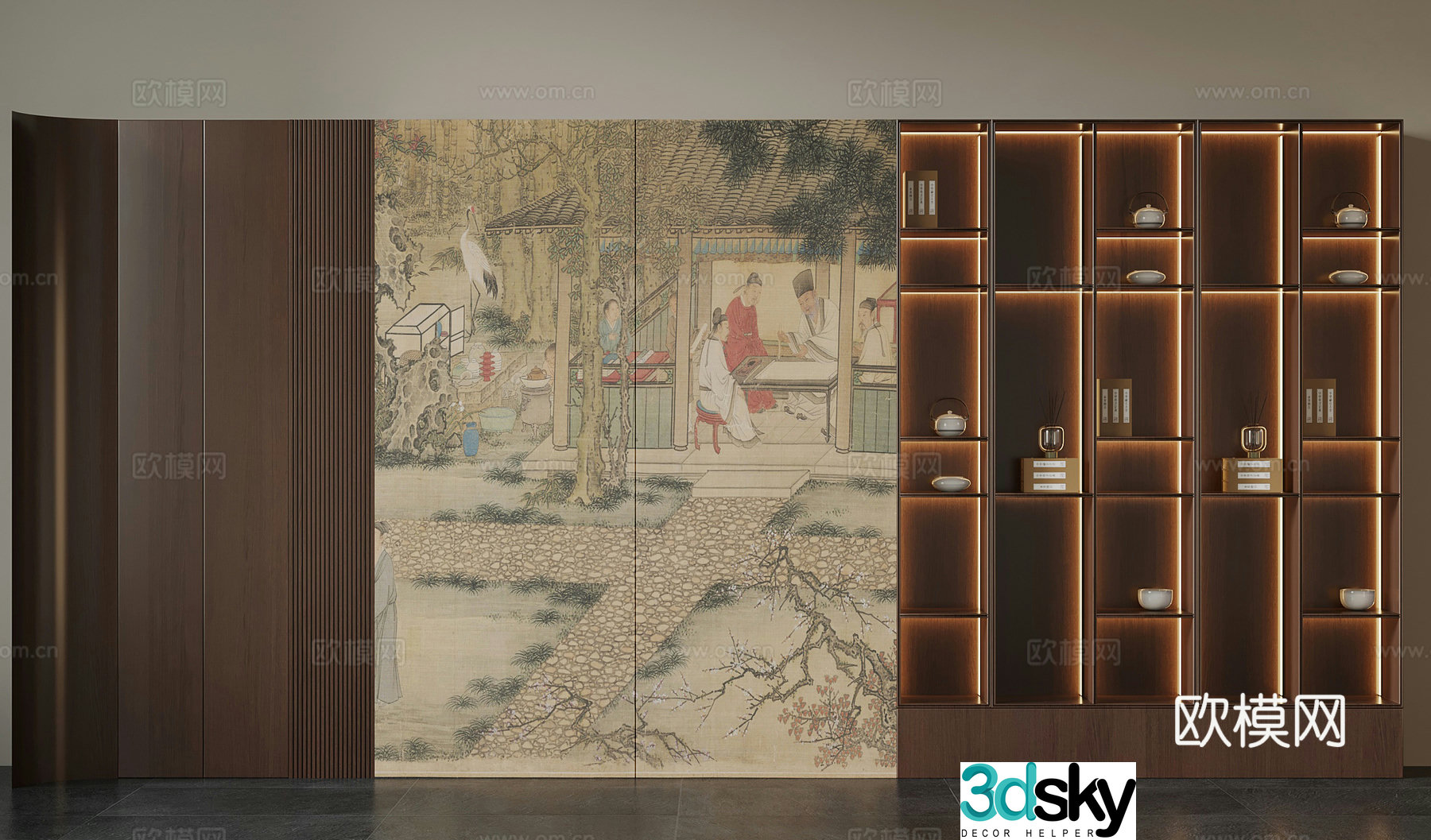 Tea cabinet new Chinese style tea cabinet tea room background wall 3D model
