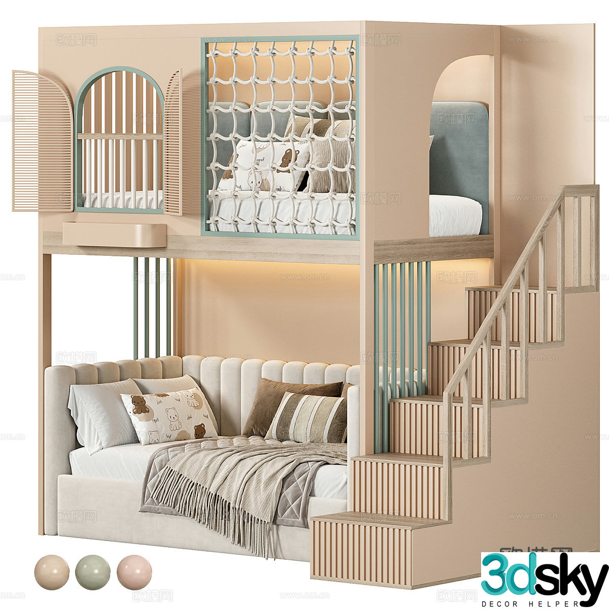 Modern creamy style children’s bed 3d model