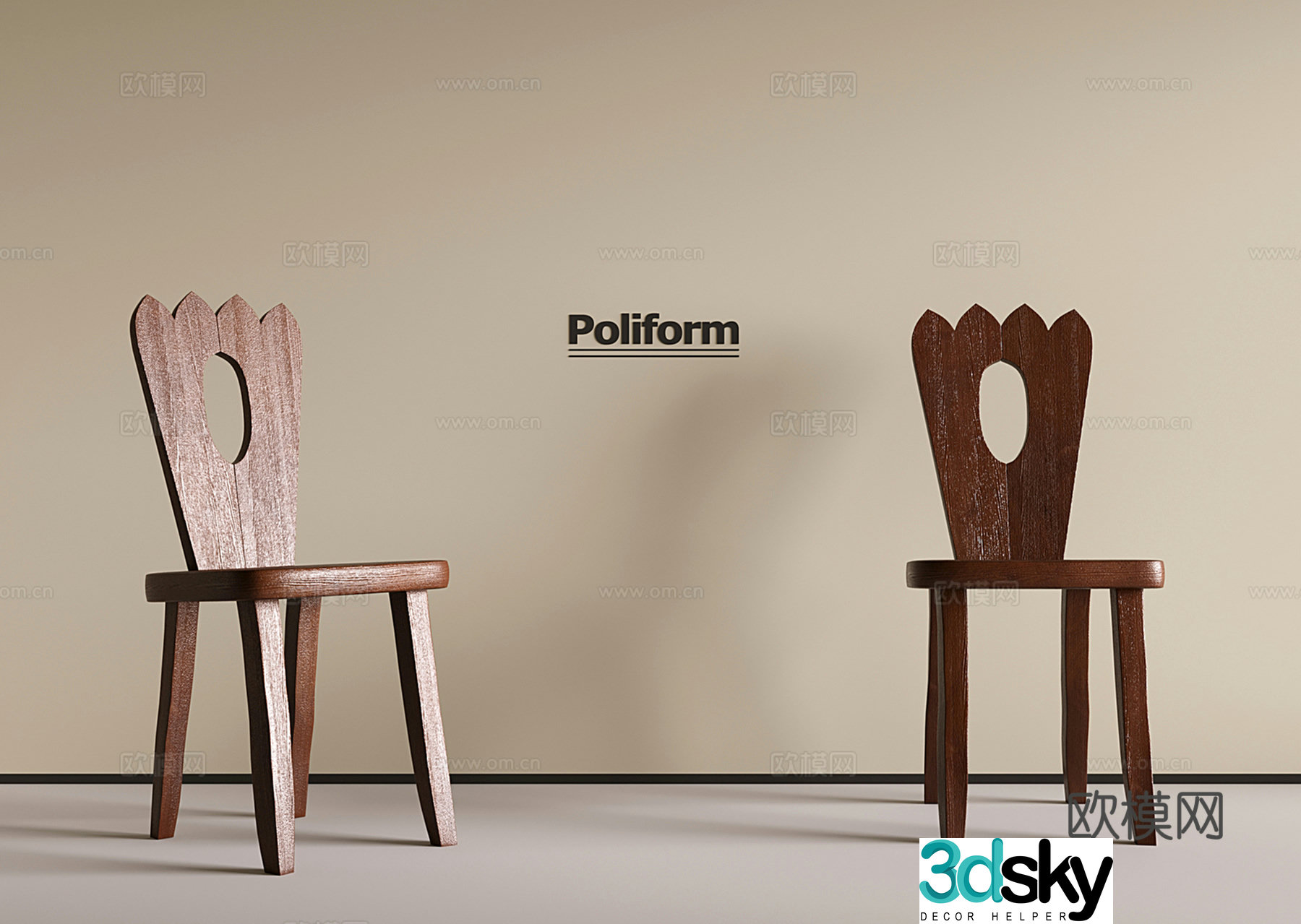 Middle Ages Wabi Retro Dining Chair Single Chair Wooden Chair 3D Model