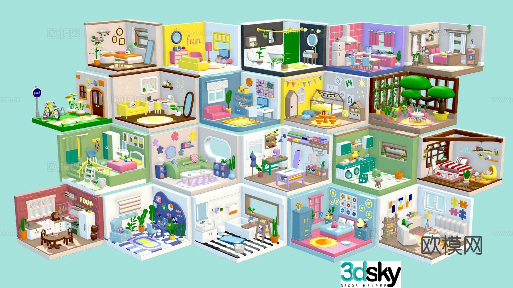 Comfortable cartoon room interior 33d model 3d model