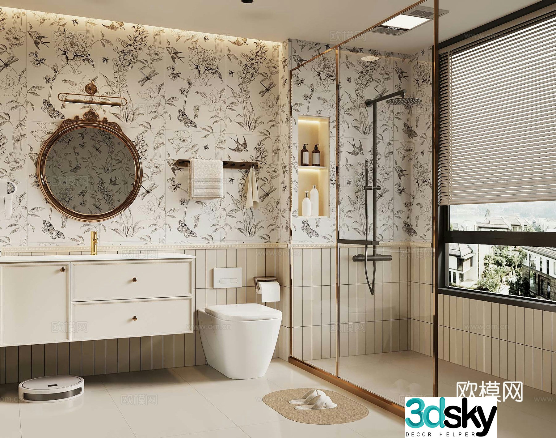 French bathroom bathroom cabinet shower toilet 3d model