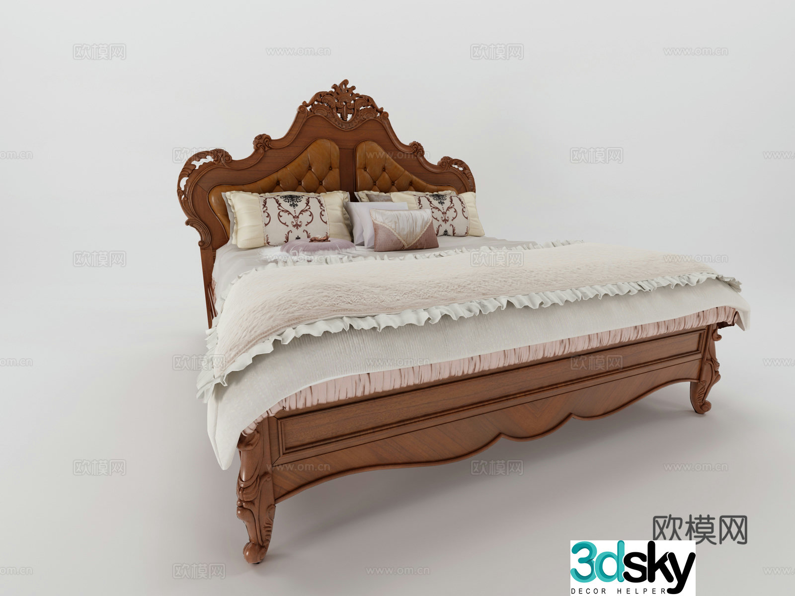 European classical European double bed cabinet side cabinet American 3D model
