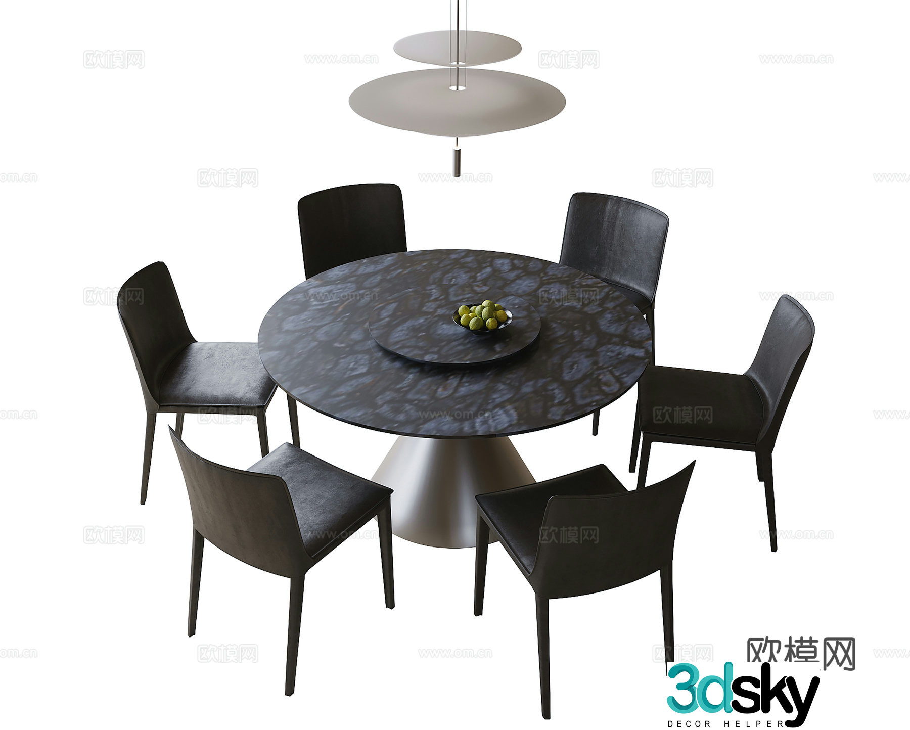 Modern dining table and chairs Round dining table and dining chairs 3d model