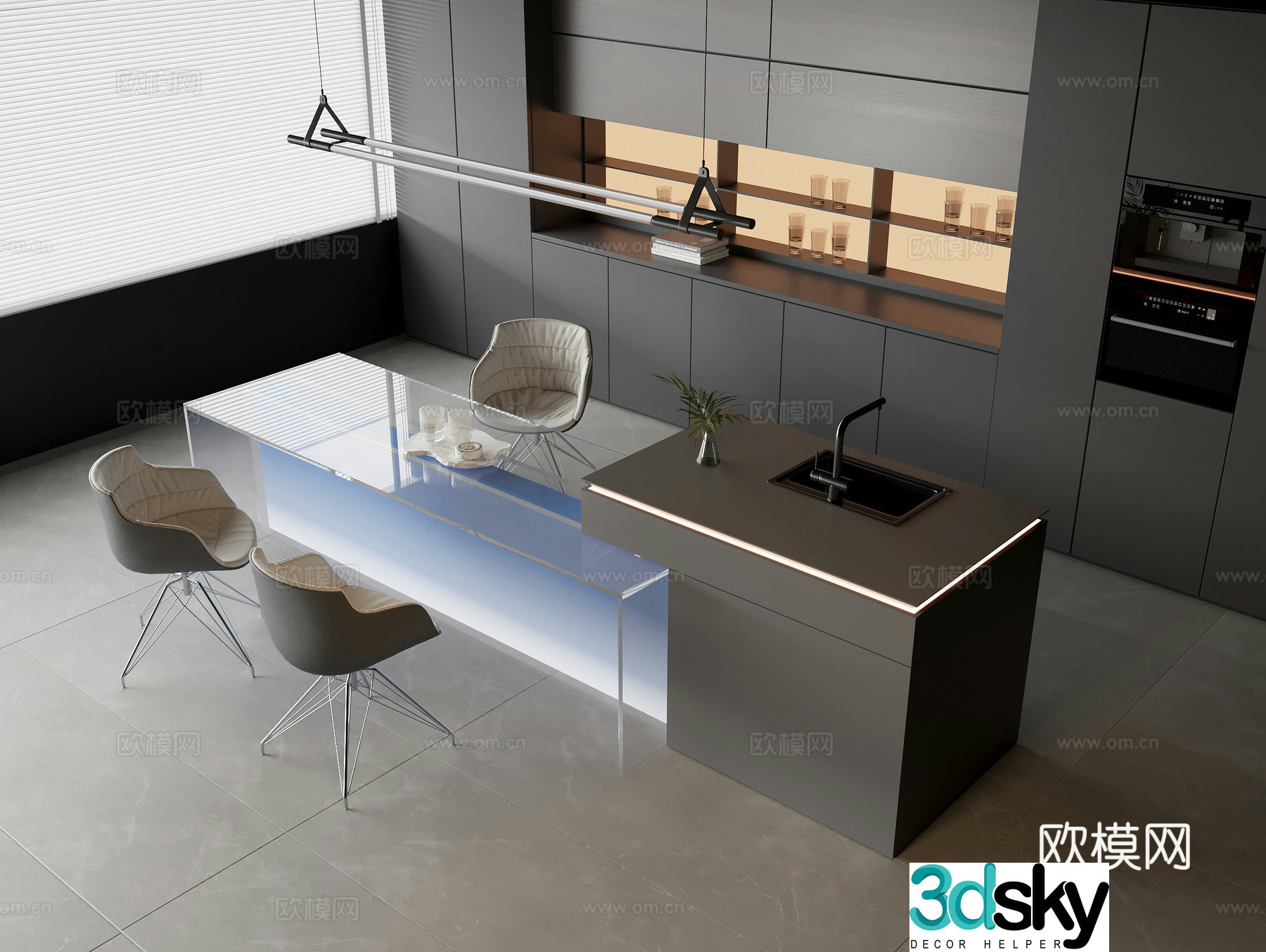 Nakadao Water Bar Dining Table Modern Water Bar Acrylic Dining Table Casual Dining Chair Solid Wood Sideboard 3D Model