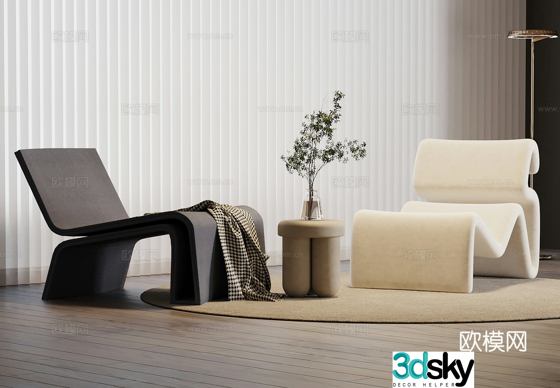 Modern cream style leisure chair recliner side 3d model