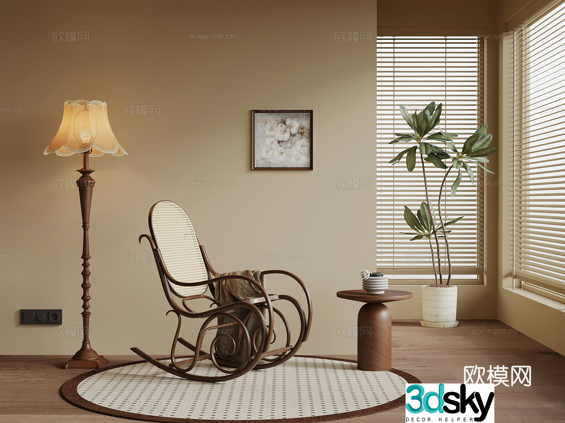 French medieval style lounge chair leisure chair floor lamp side table decorative painting 3D model