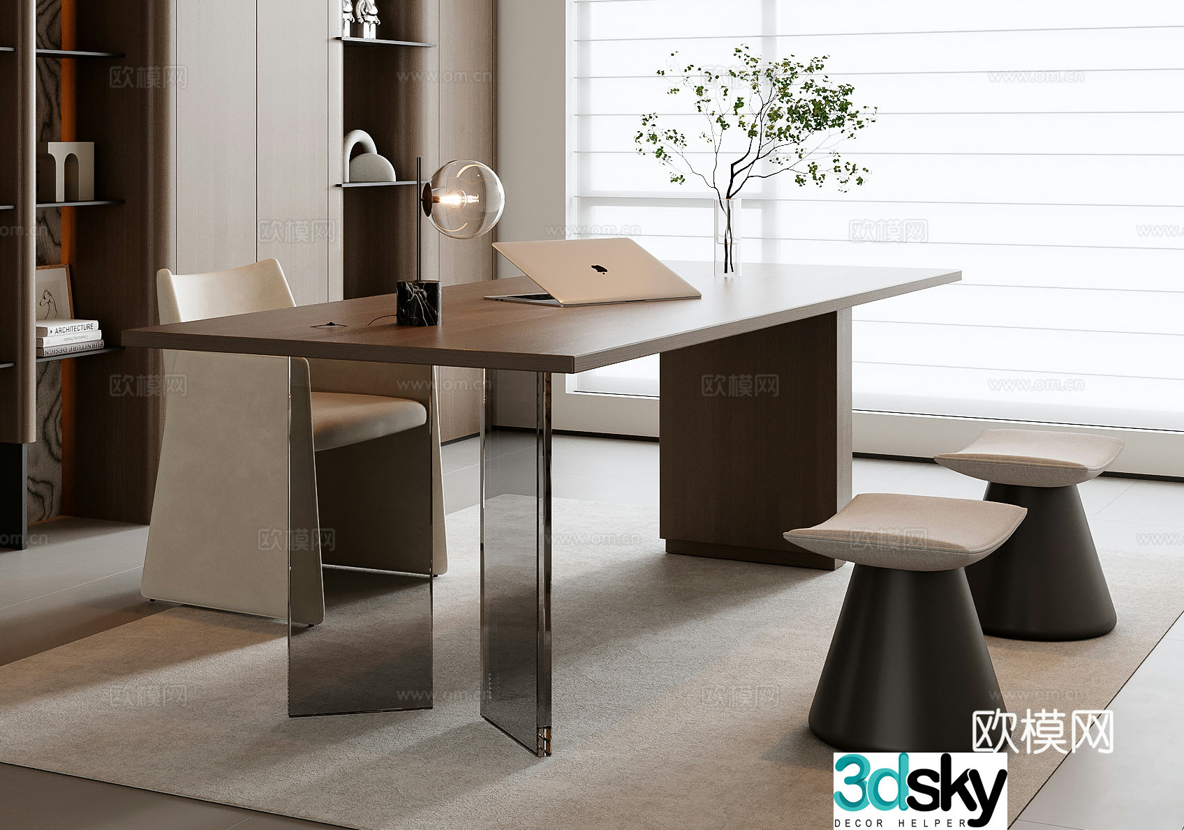 Italian desk and chair combination 3D model