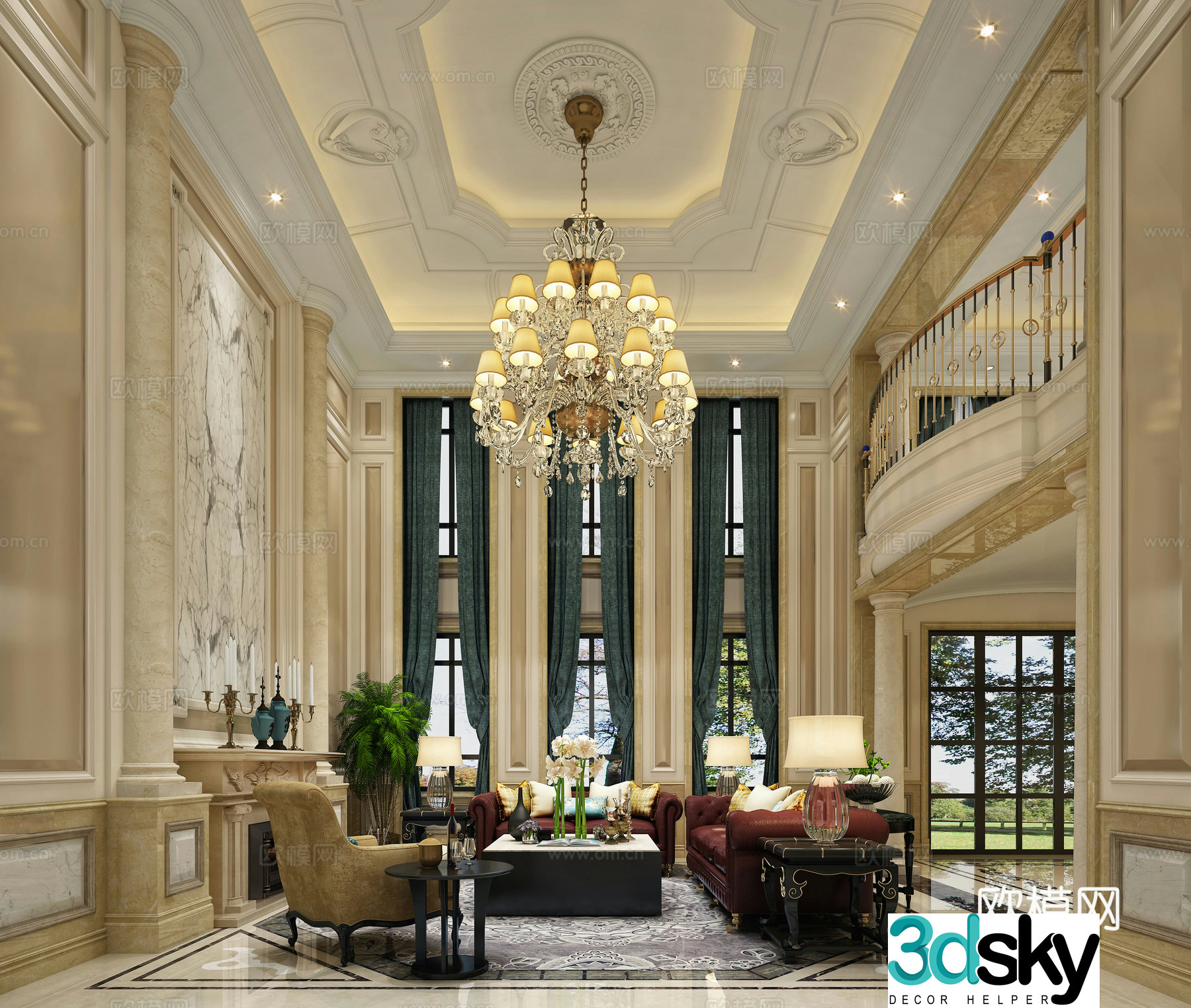 Neoclassical living and dining room 3D model