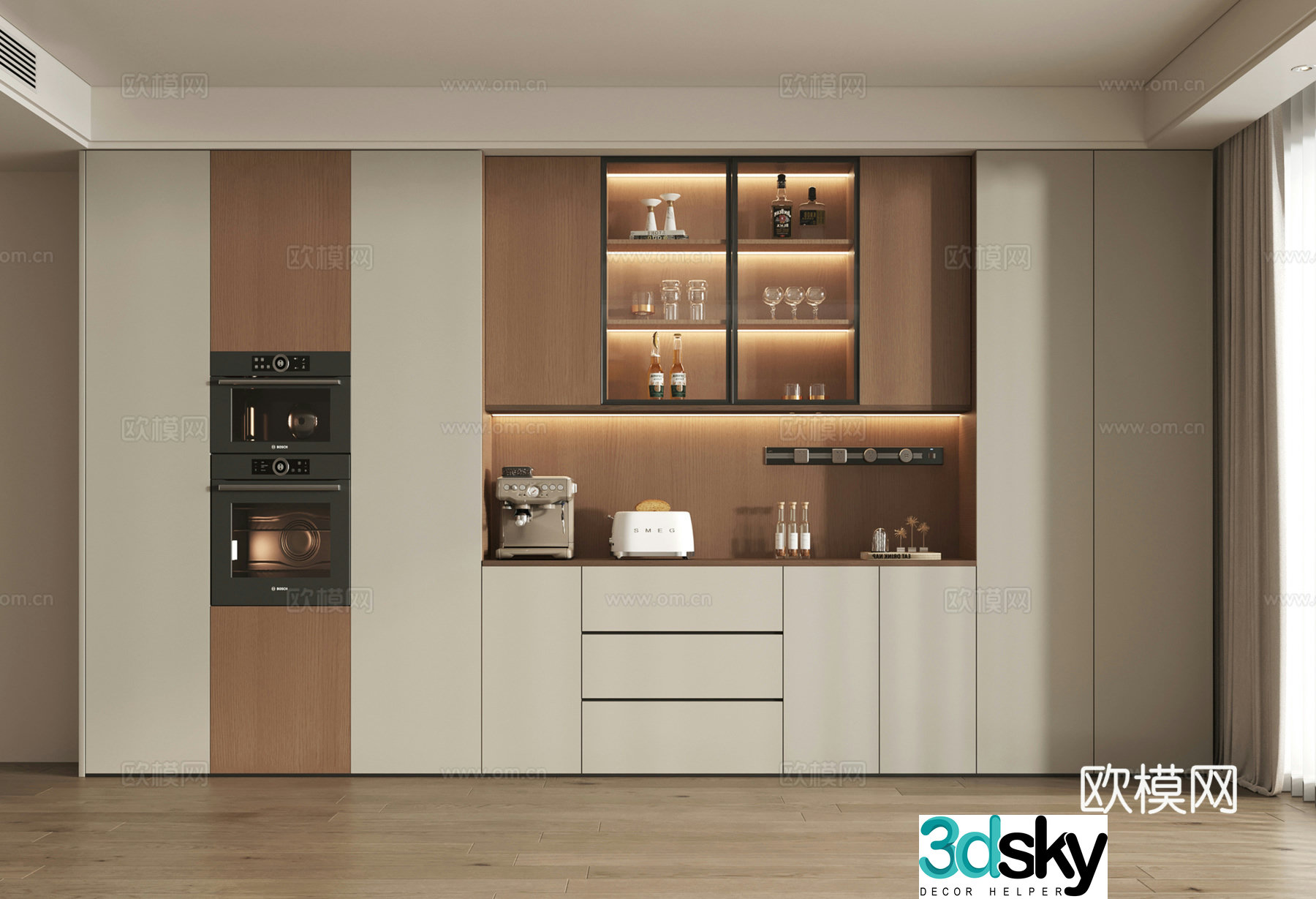 Modern wine cabinet medieval style wine cabinet sideboard movable track socket decoration ornament embedded 3D model