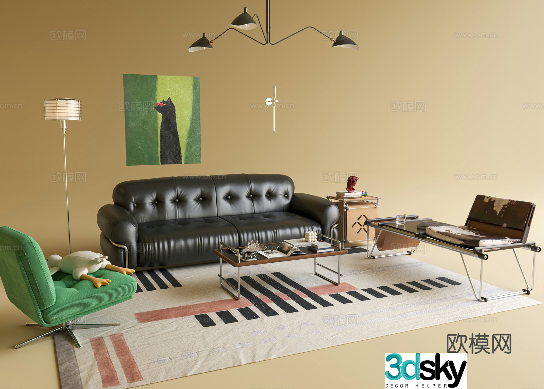 Bauhaus living room Bauhaus sofa coffee table combination Bauhaus chandeliers wall lamp floor lamp hanging painting 3D model