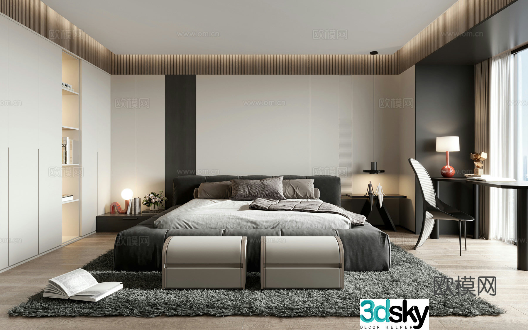 Modern minimalist bedroom 3d model