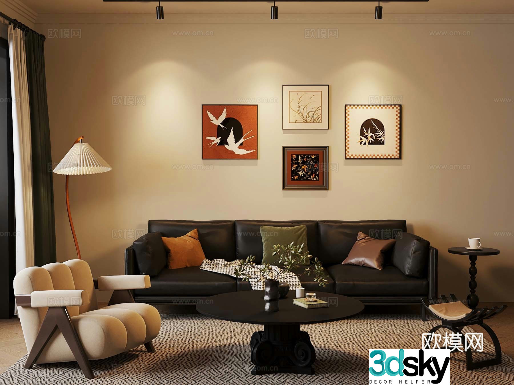 French medieval style living room sofa coffee table 3d model