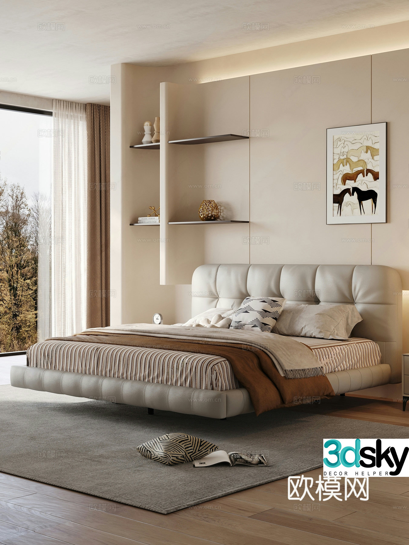 Modern Italian double bed suspended bed leather bed master bedroom bed master bedroom 3d model