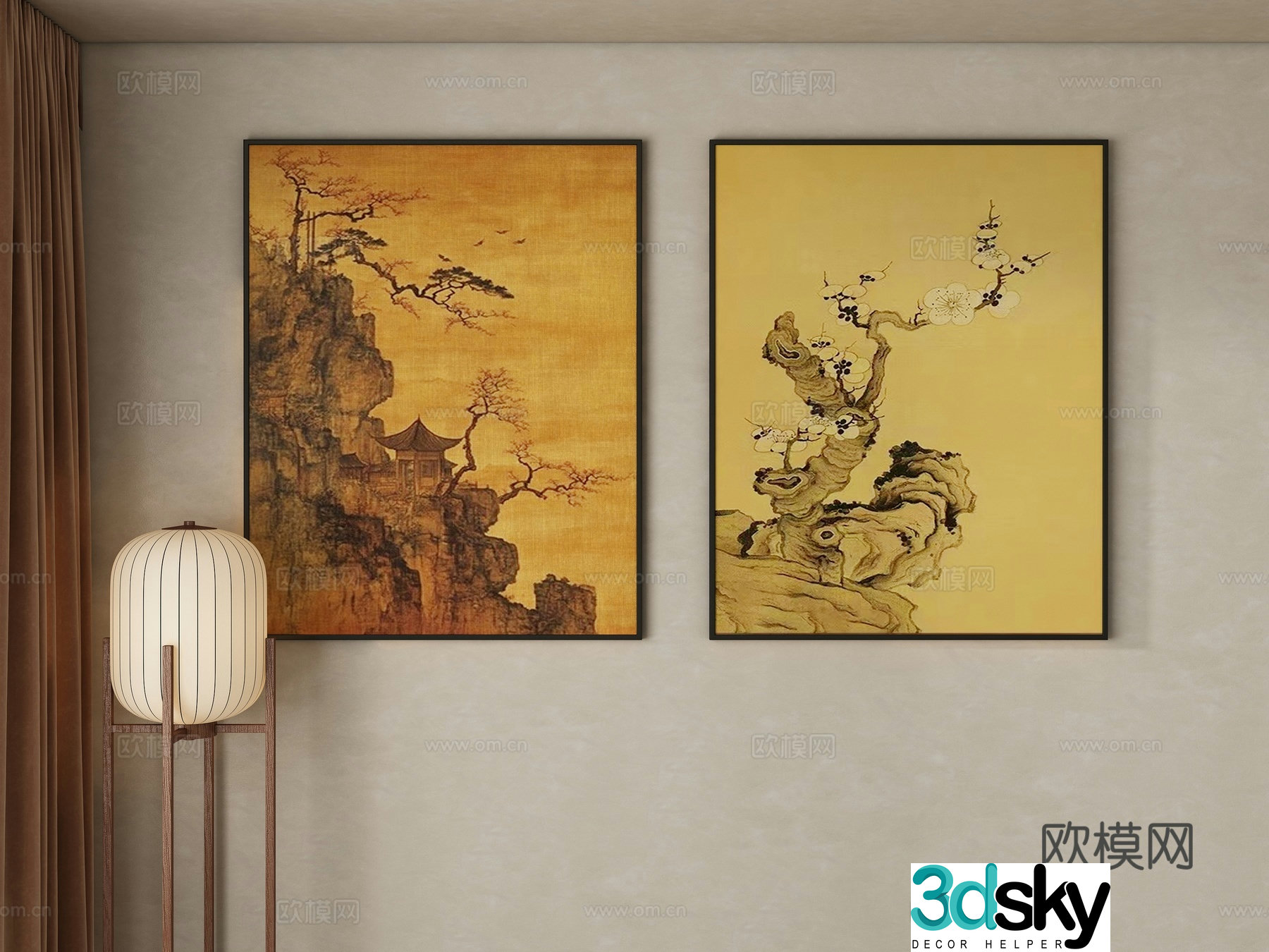 Song style new Chinese style decorative painting hanging painting 3D model