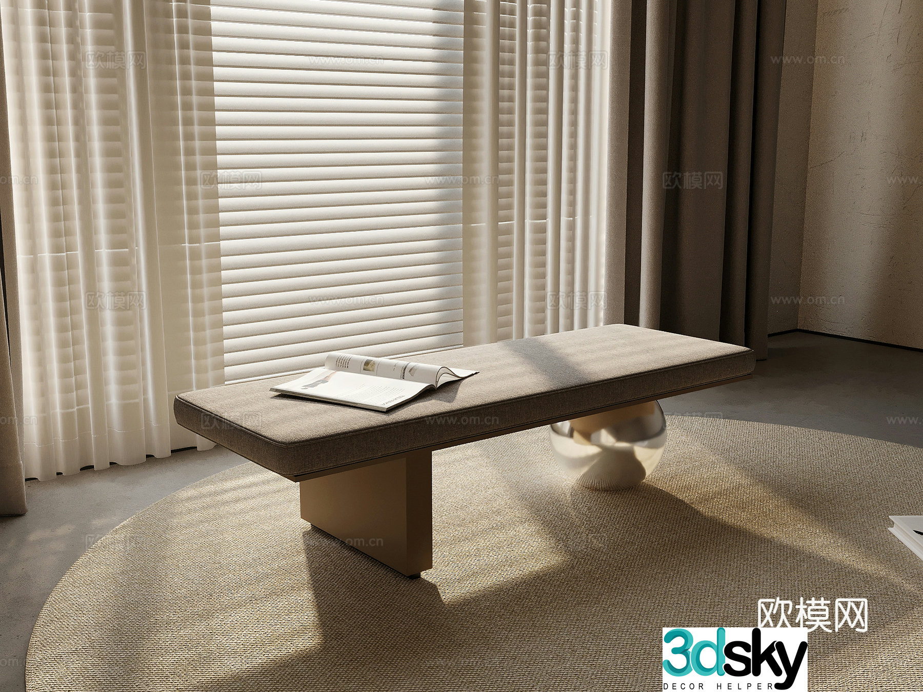 Bench modern creamy bench stool shoe change stool 3d model