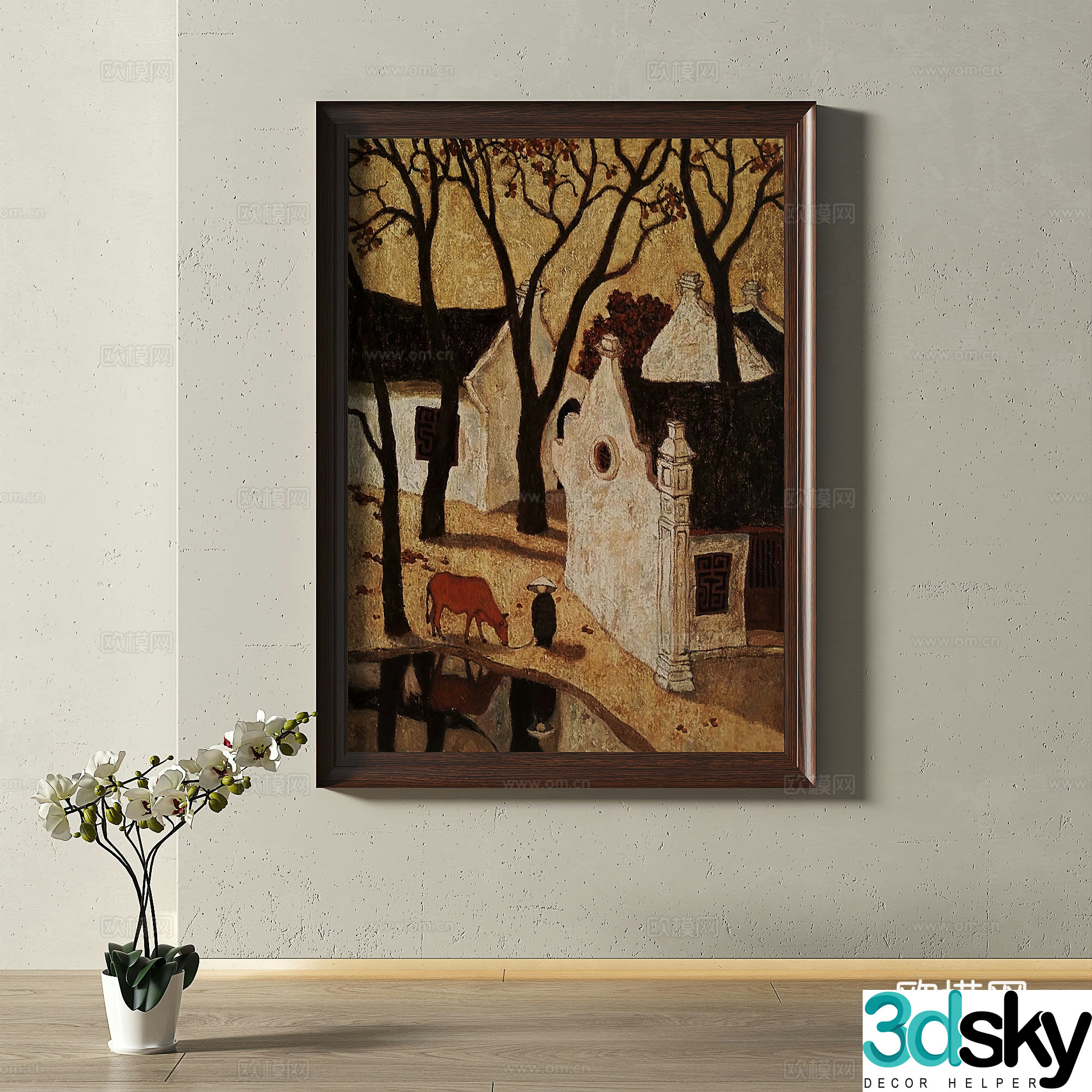 Retro medieval modern oil painting light luxury French simple European classical decorative painting 3d model