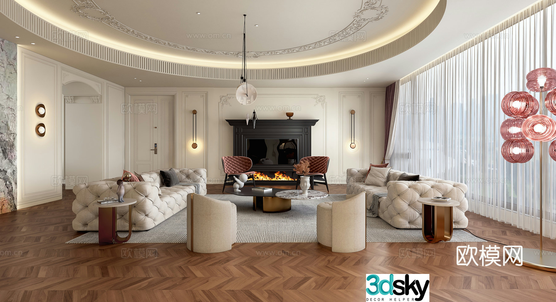 French living and dining room 3d model
