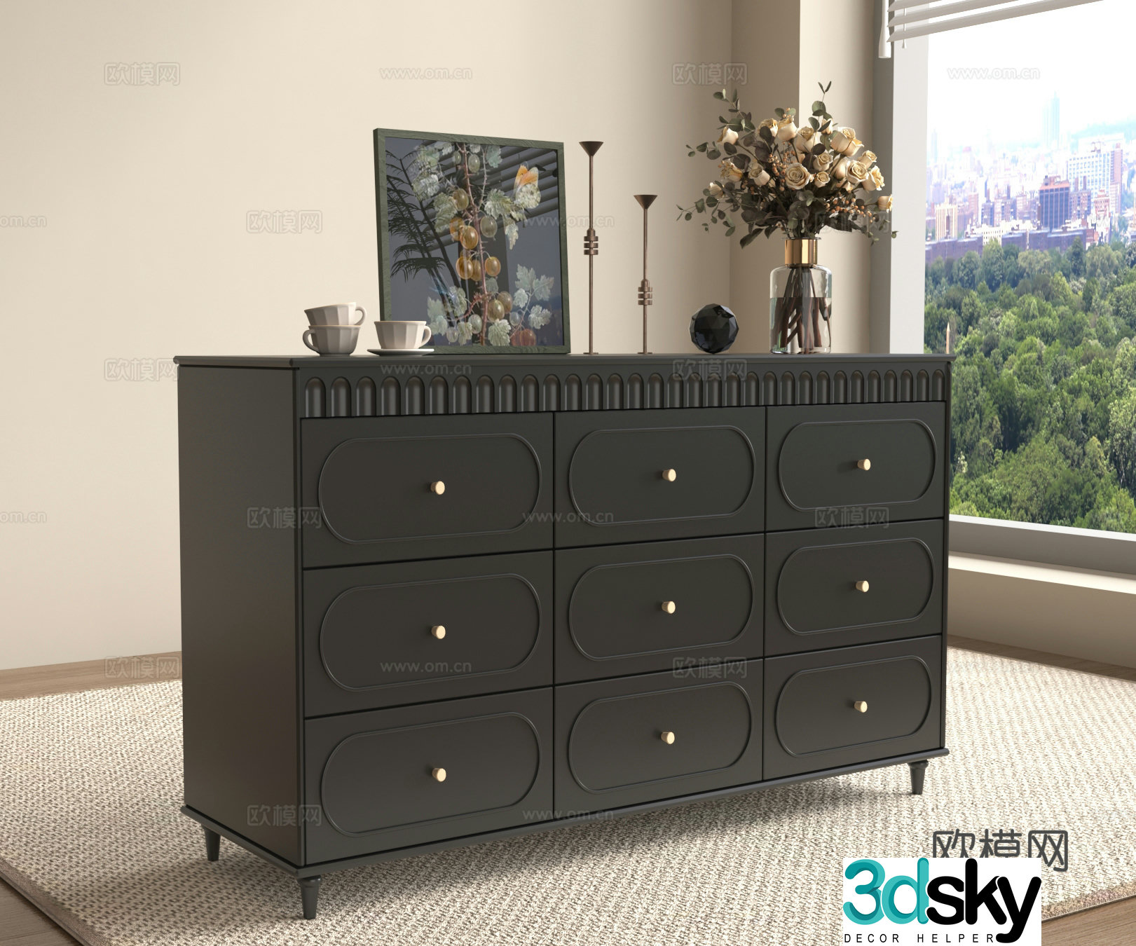 Chest of drawers chest of drawers vases ornaments cabinets 3D model