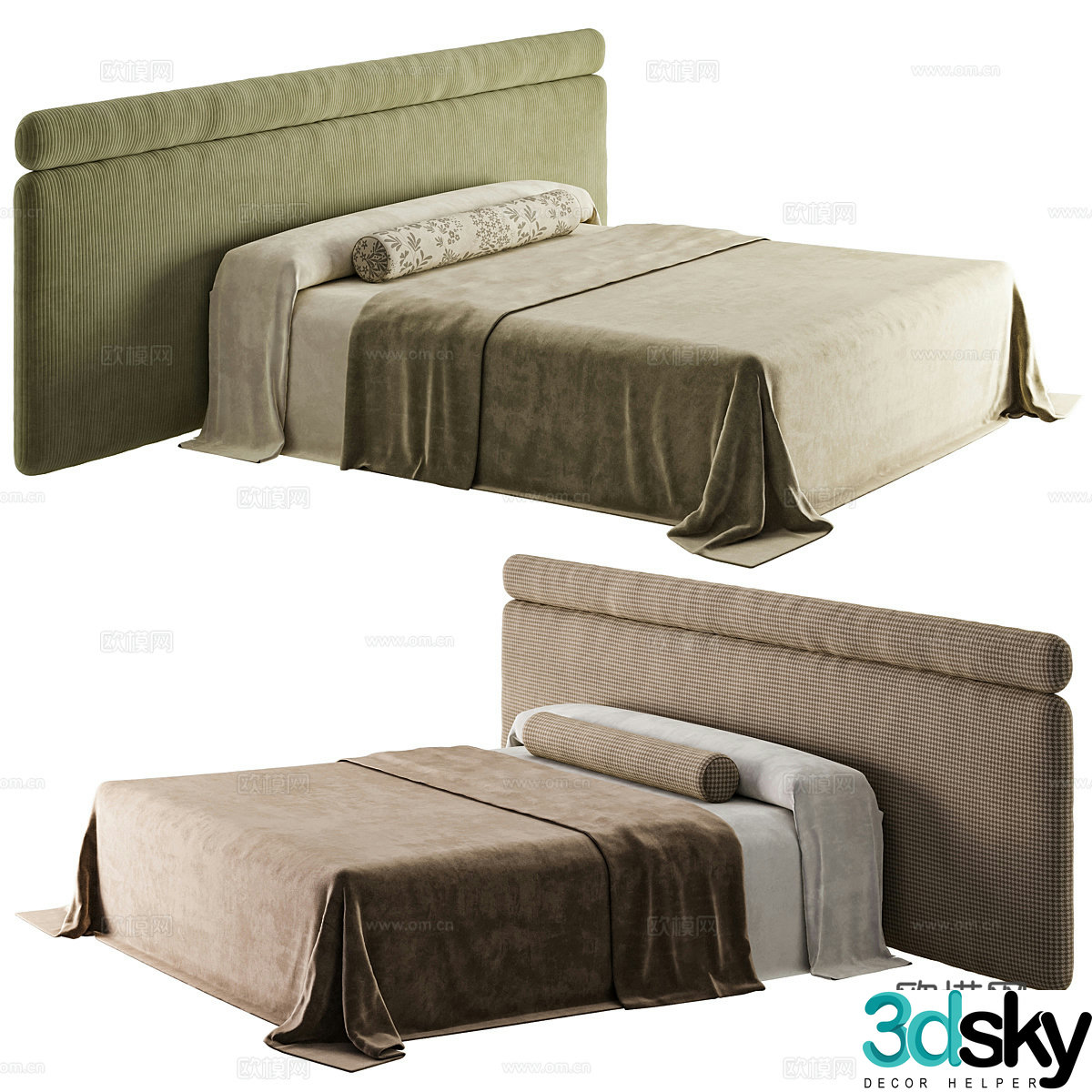 New Chinese style Wasabi fabric double bed 3D model