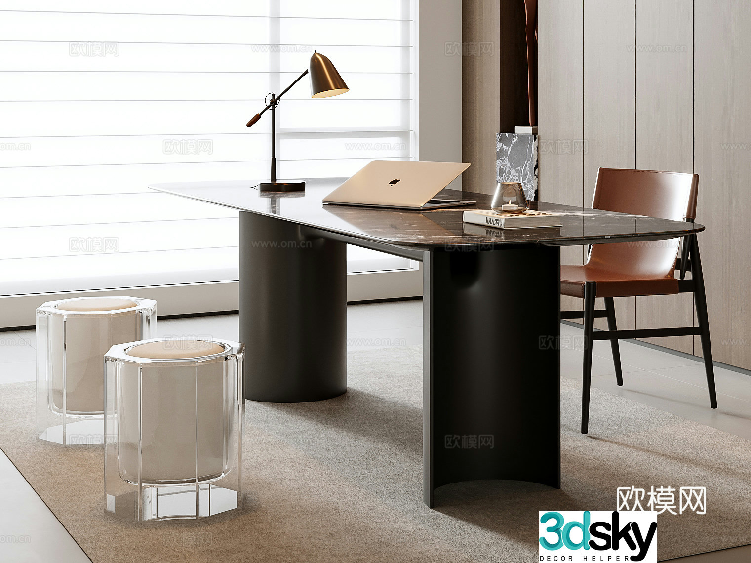 Italian desk and chair combination 3D model
