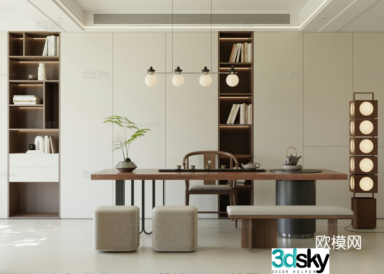 Modern medieval tea room Office tea room Tea tasting area Song style aesthetic tea room Tea table and chair Potted 3D model