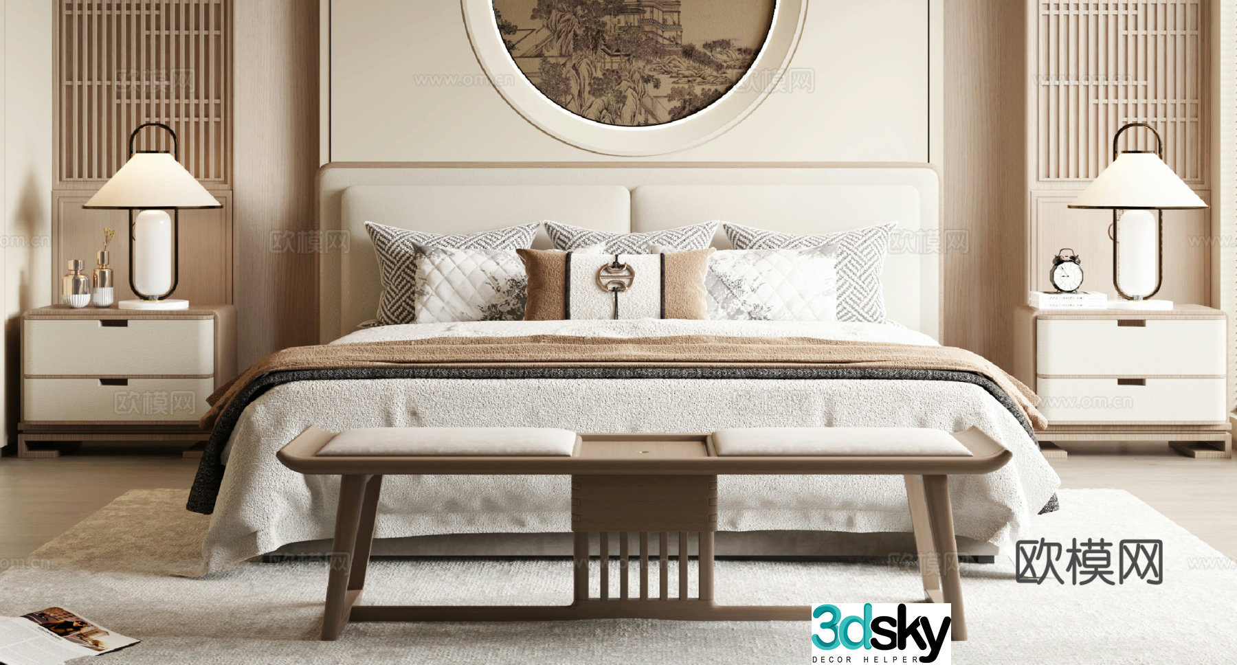 New Chinese style double bed 3D model