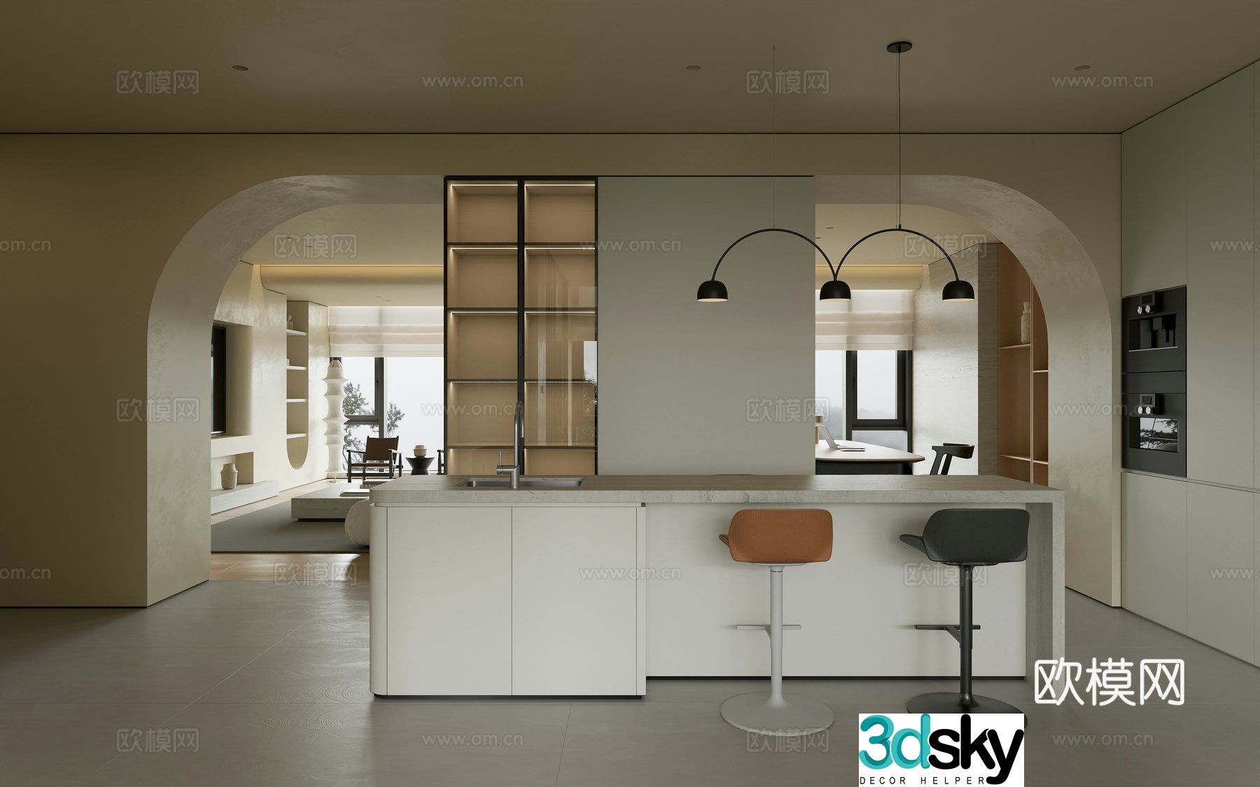Modern living and dining room 3d model