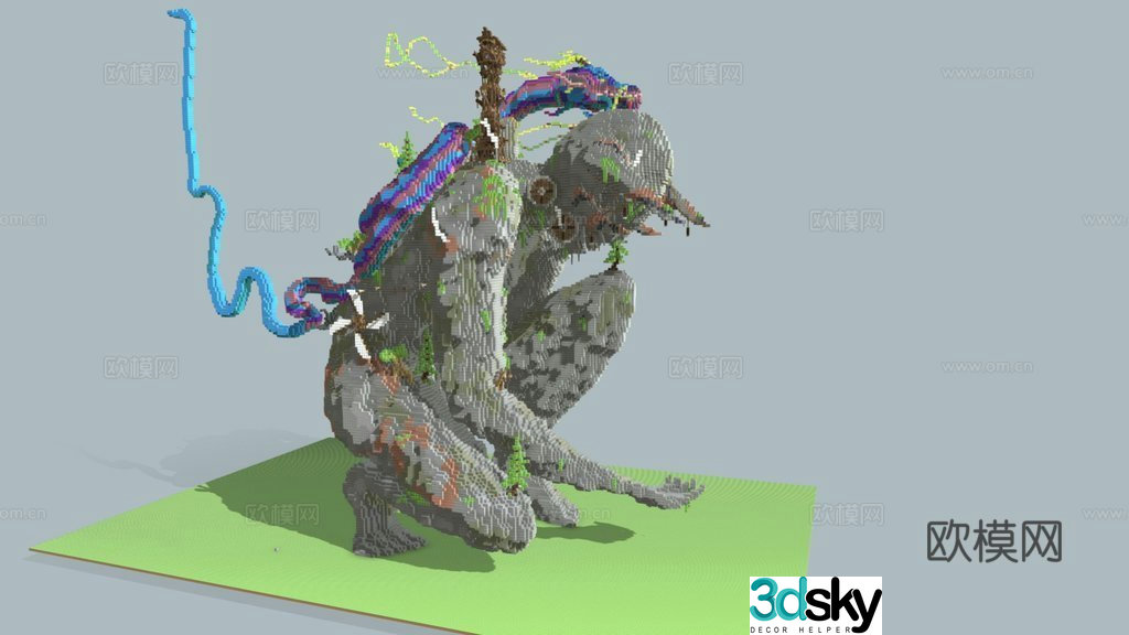 3d model with dragon stone statue