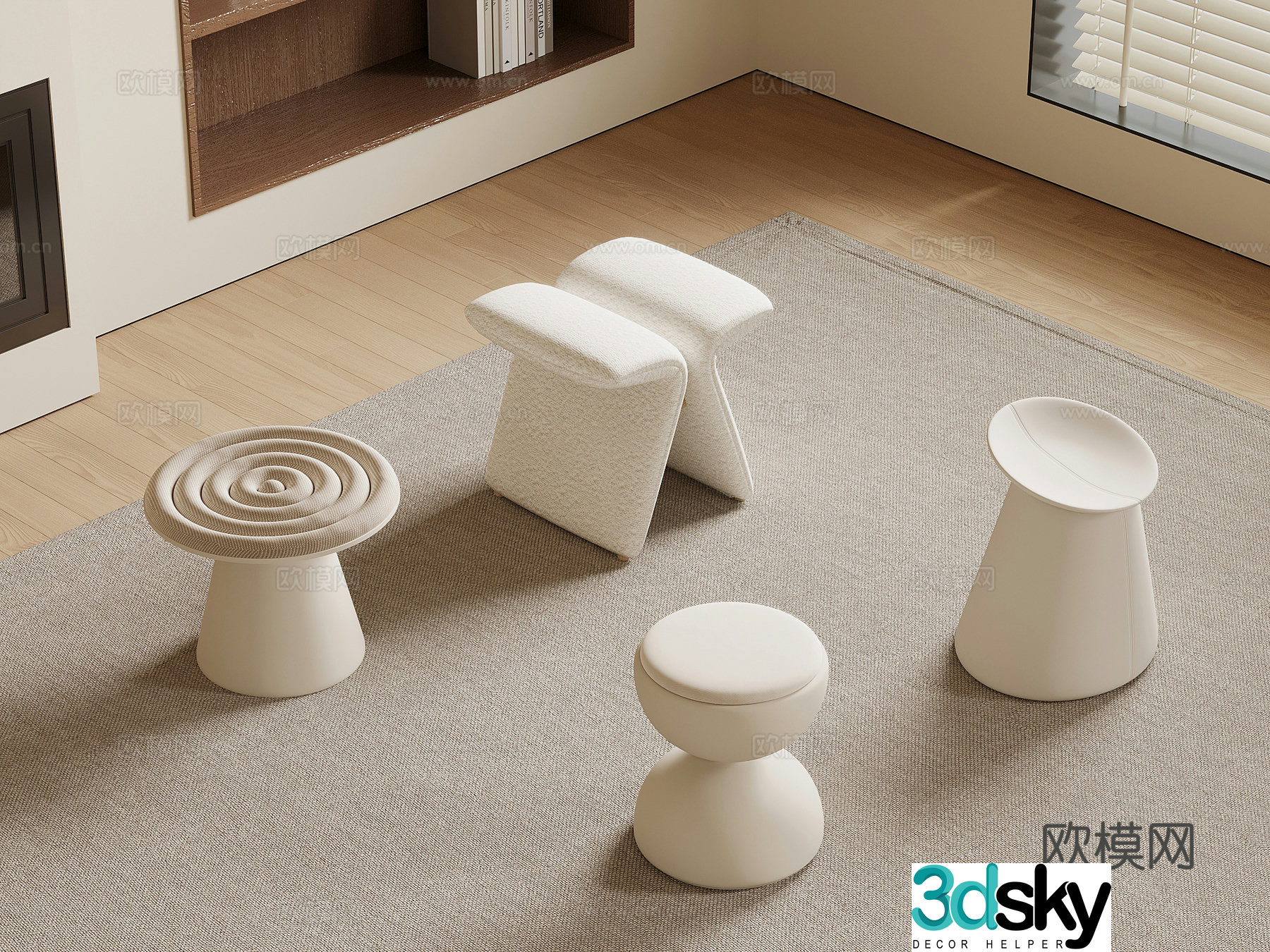 Stool Modern Cream Wind Stool Round Stool 3D Model