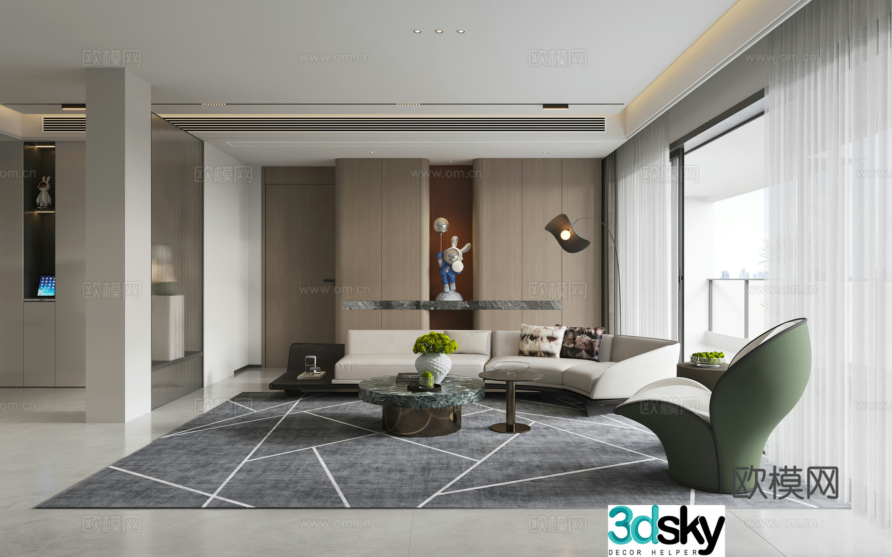 Modern living and dining room 3d model