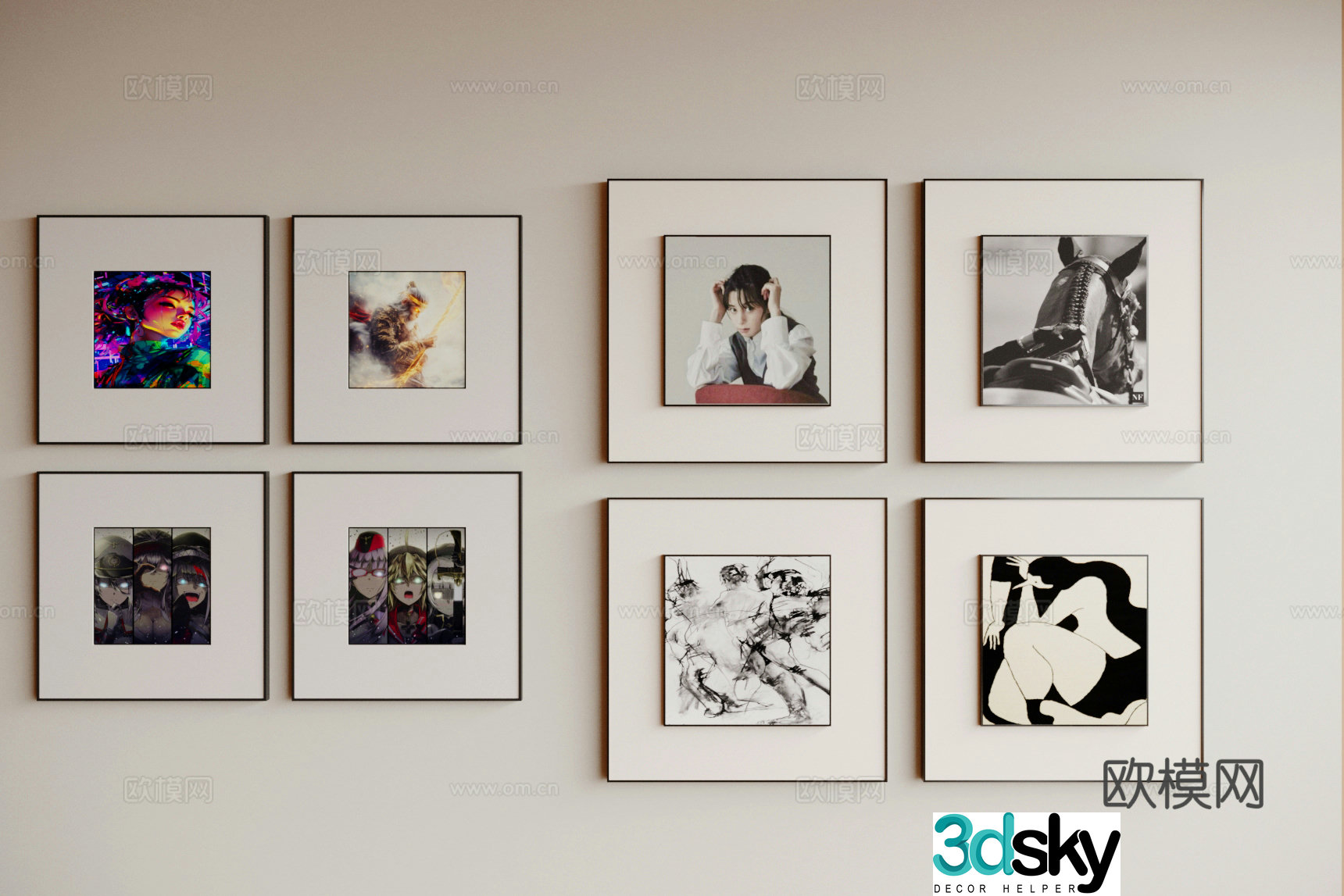 Modern minimalist hanging paintings Modern minimalist hanging paintings Living room hanging paintings Black and white hanging paintings Restaurant hanging paintings 3D model