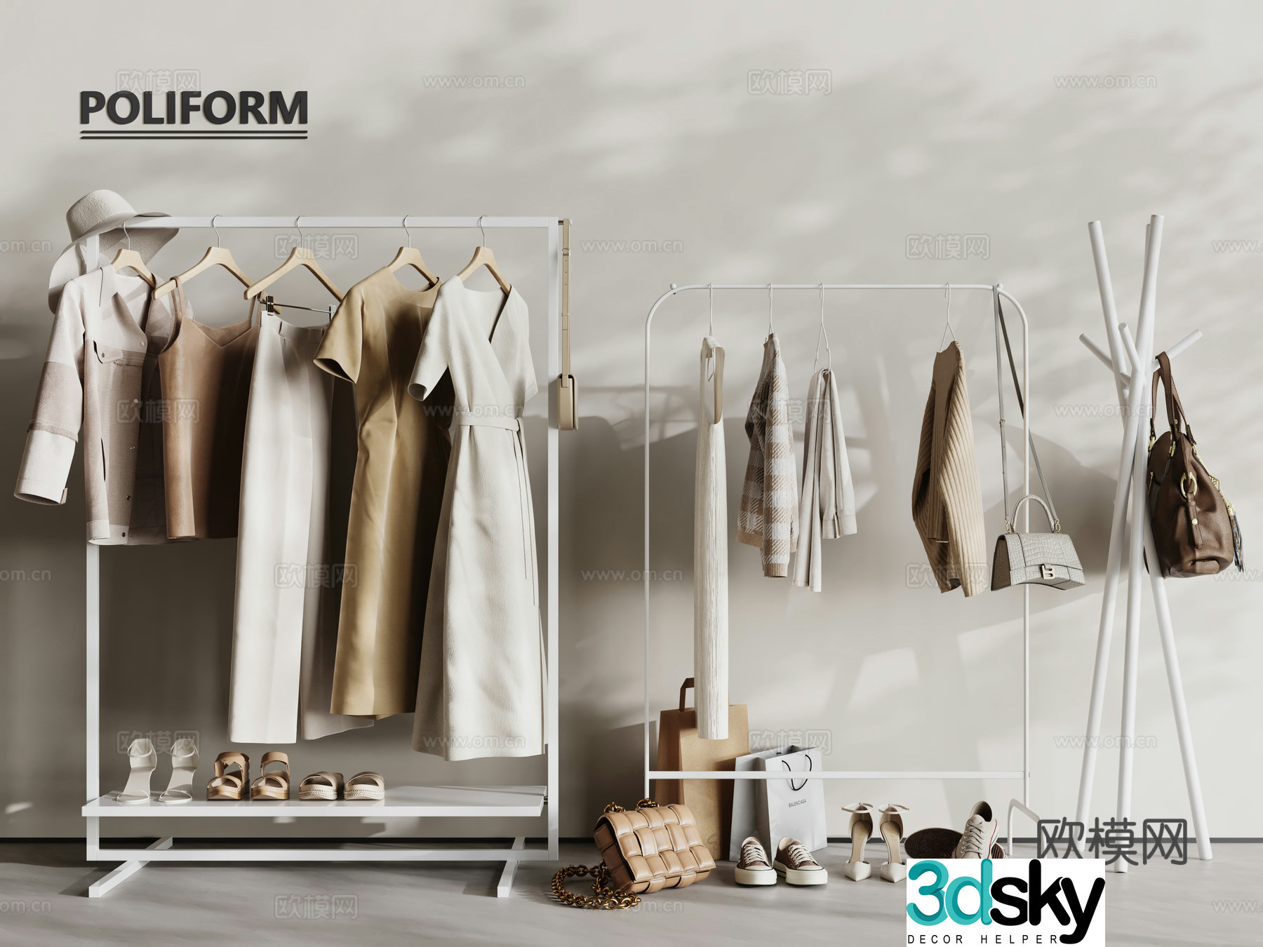 Modern Clothes Hanger Floor-standing Clothes Hanger Clothes Hanger 3D Model