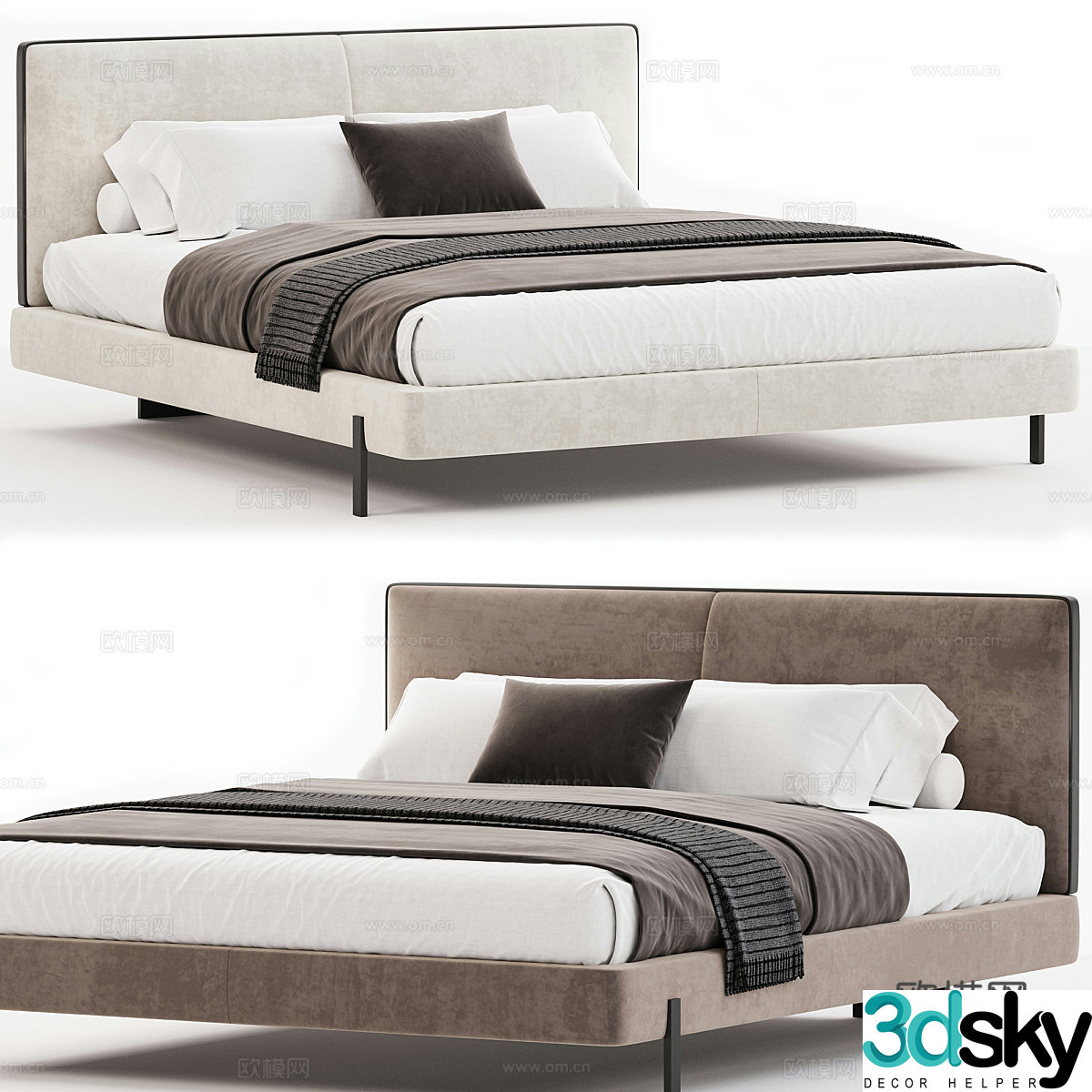 Modern Italian fabric double bed 3D model
