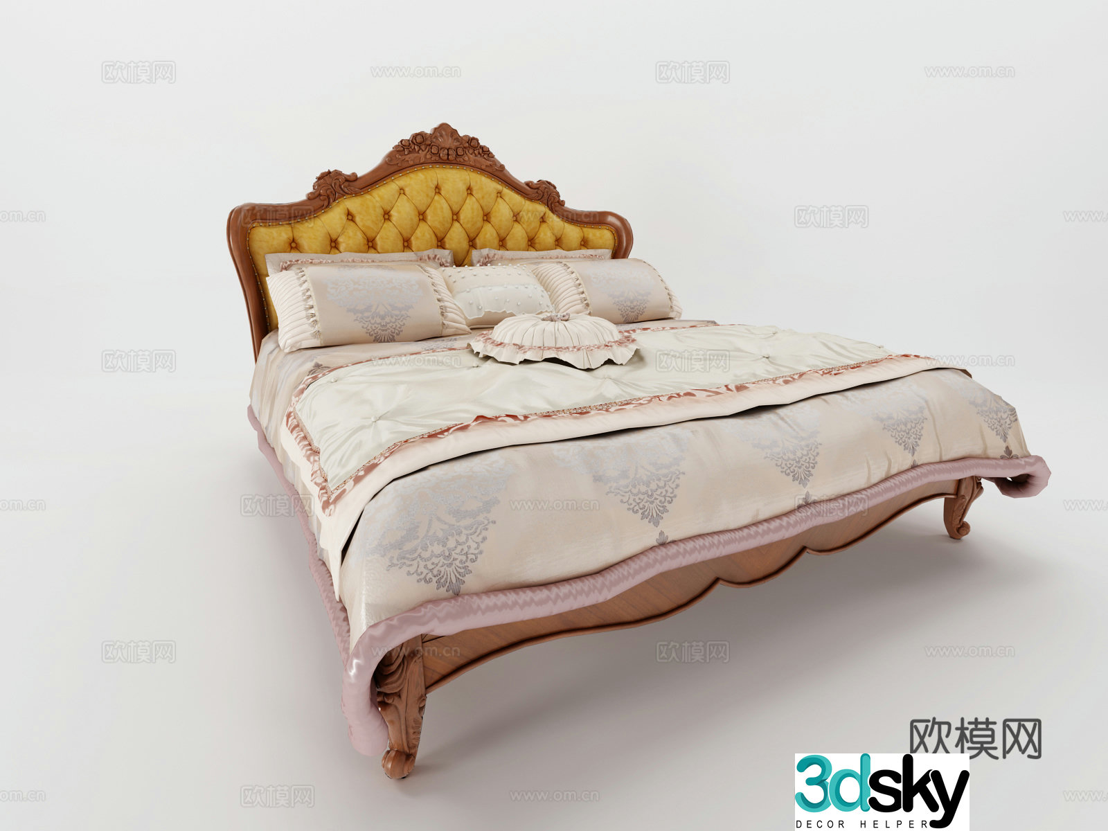 European classical European double bed cabinet side cabinet American 3D model