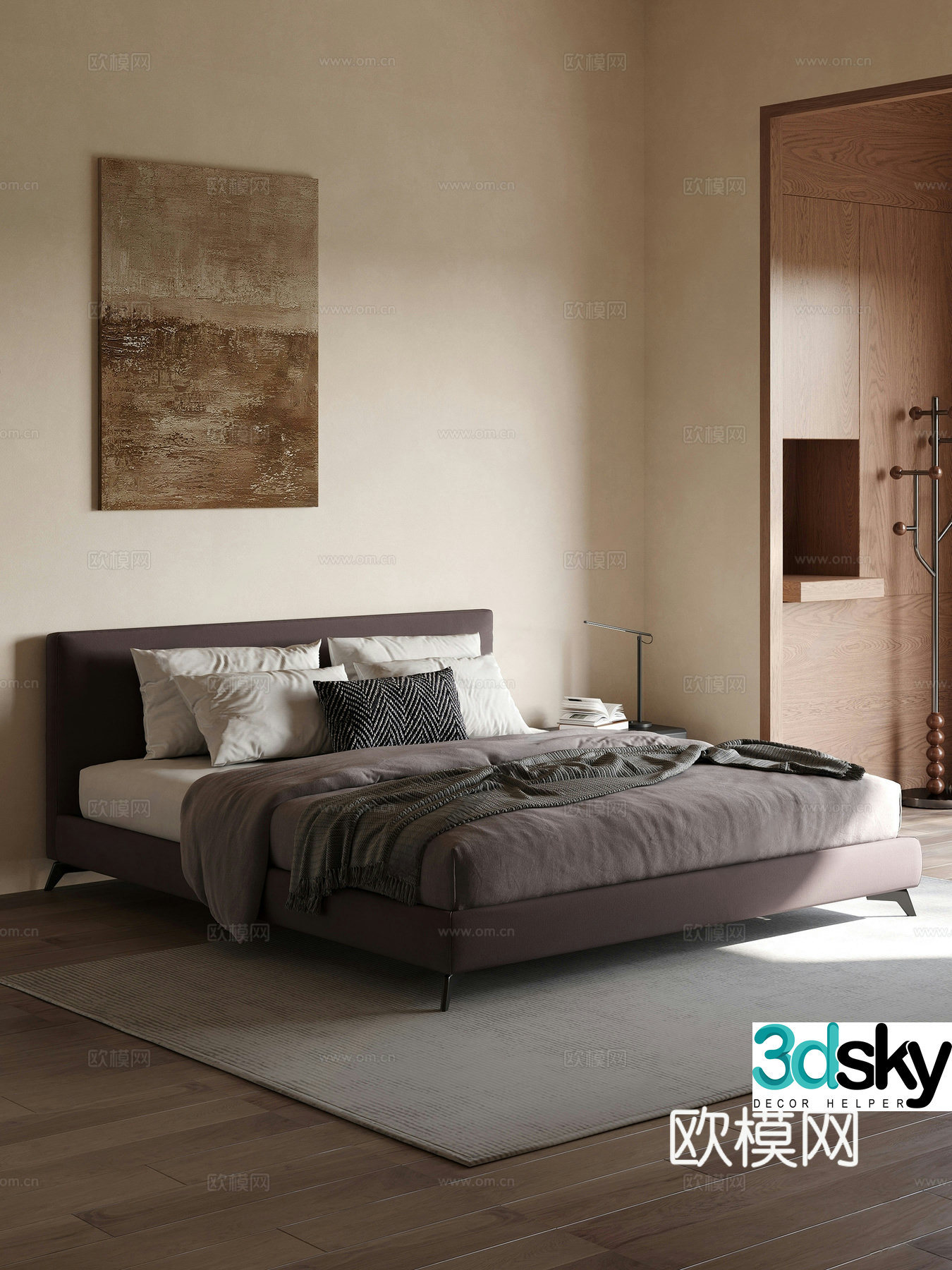 Modern Italian double bed fabric bed shelf bed master bedroom hanging painting 3d model