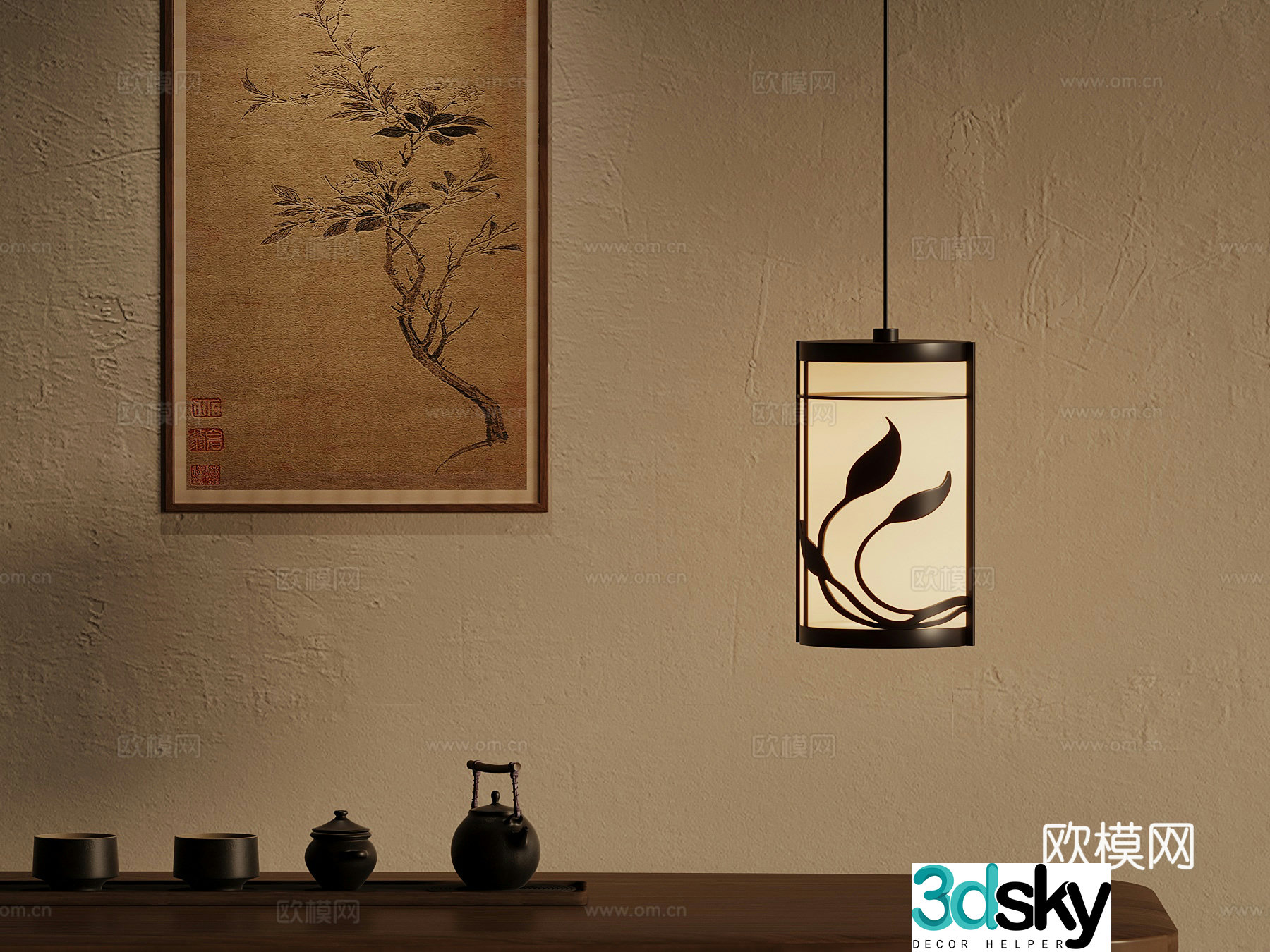 New Chinese chandeliers decorative paintings tea sets 3D model