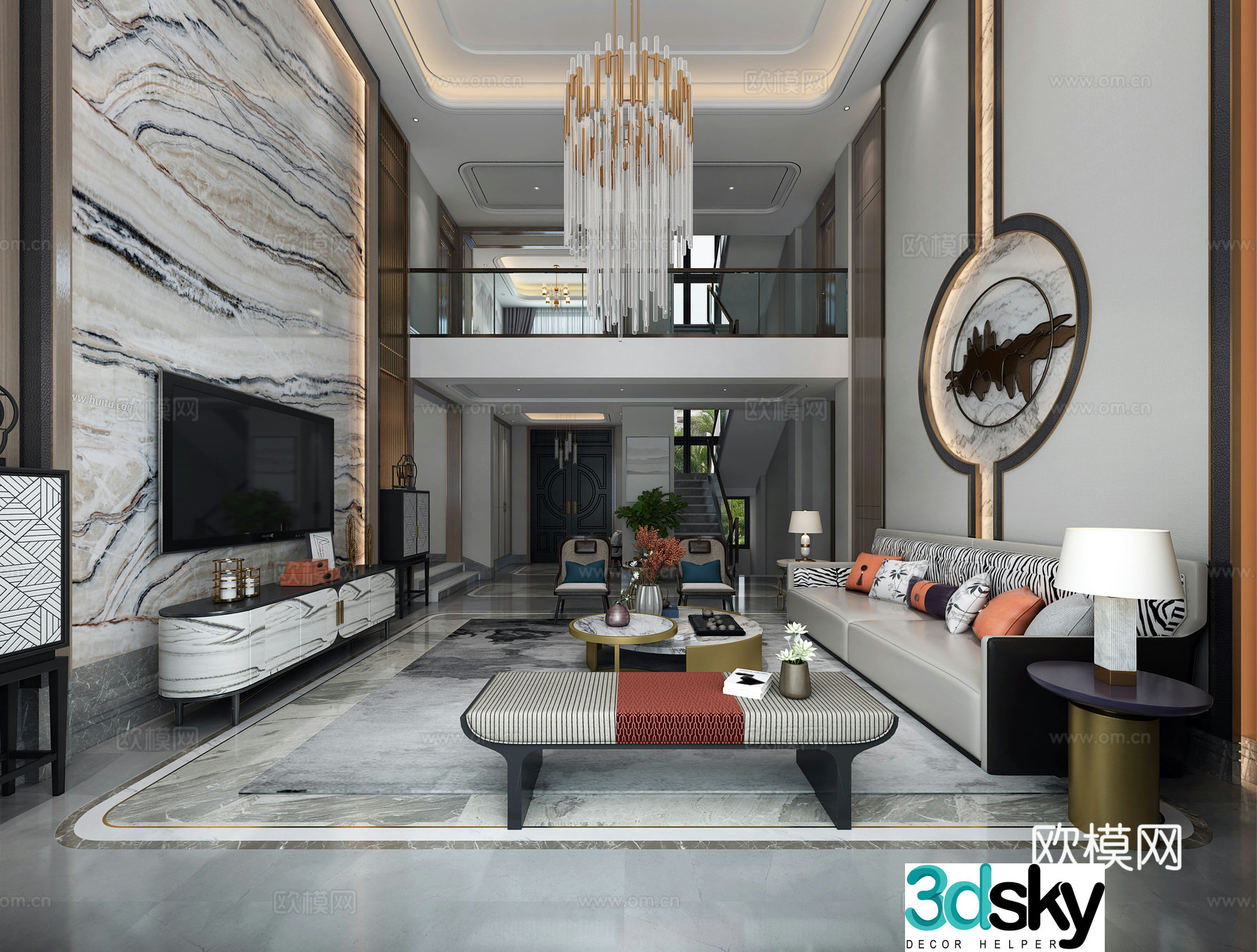 New Chinese style living room dining kitchen 3d model