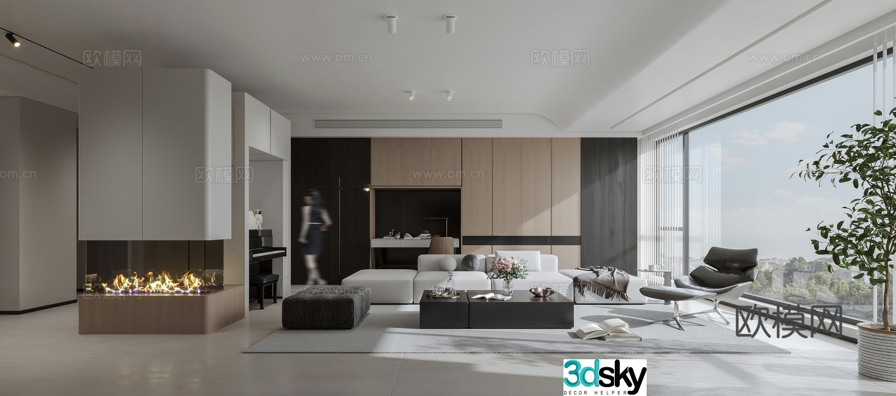Minimalist living room dining room 3d model
