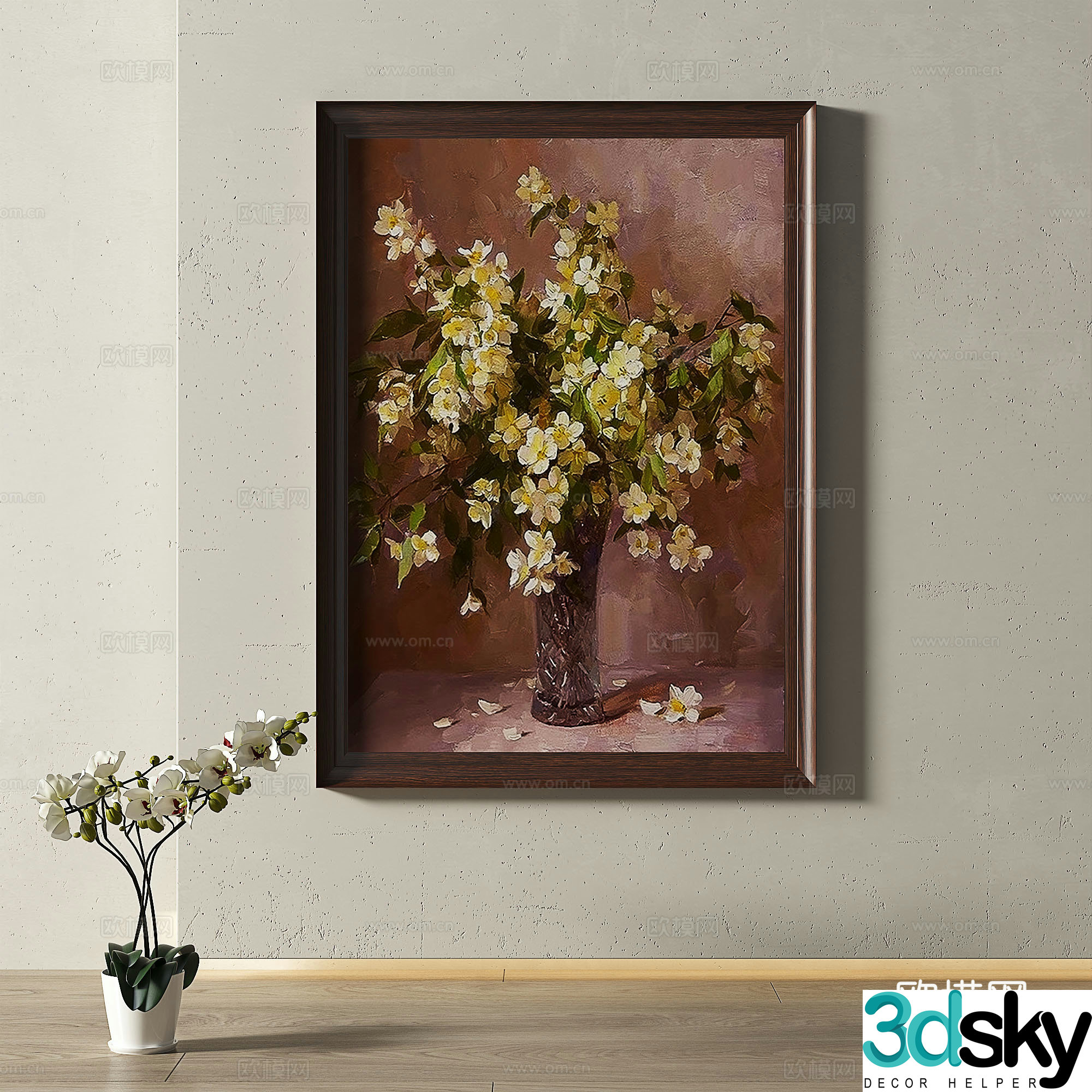 Retro medieval modern oil painting light luxury French simple European classical decorative painting 3d model