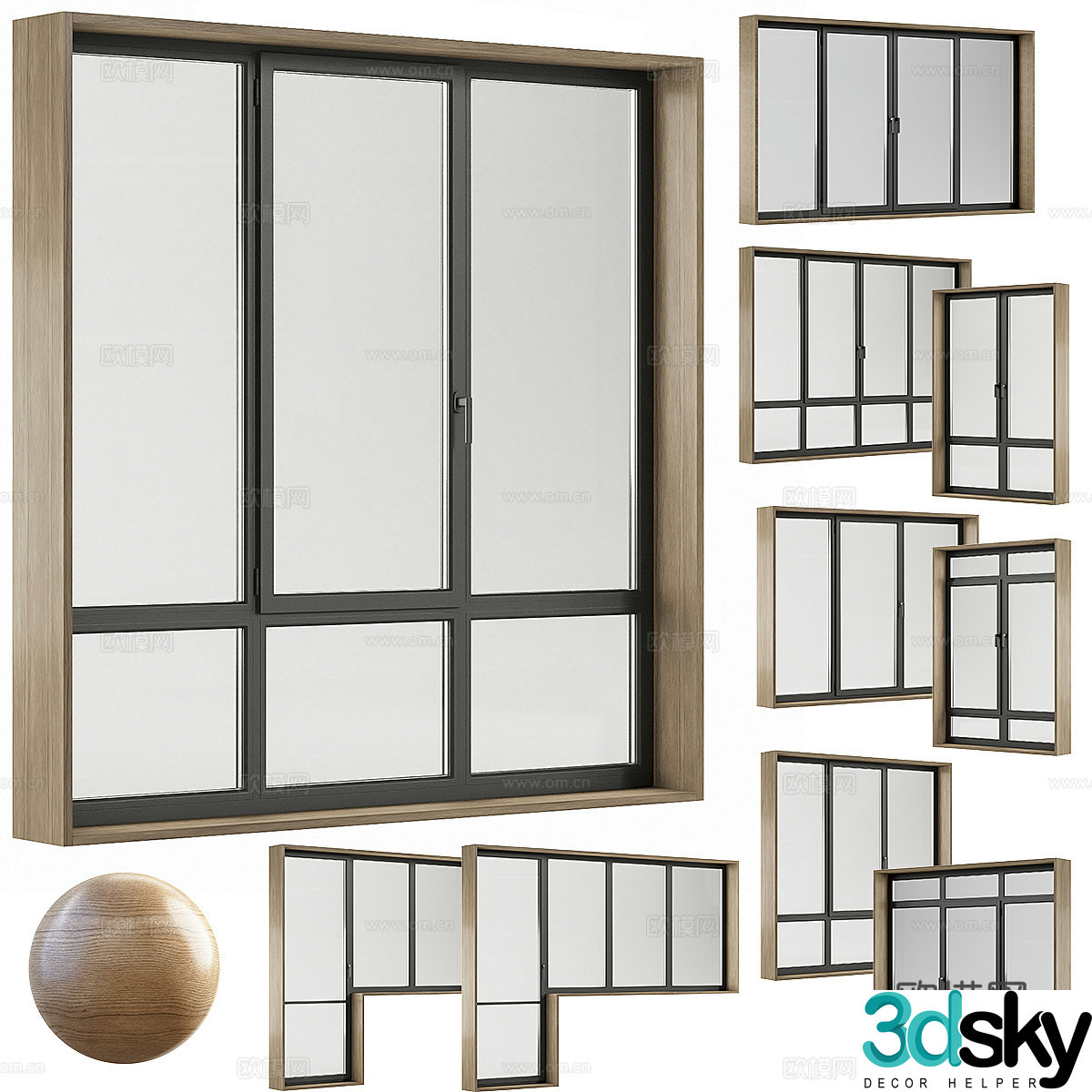 Modern Italian minimalist glass doors and windows 3D model