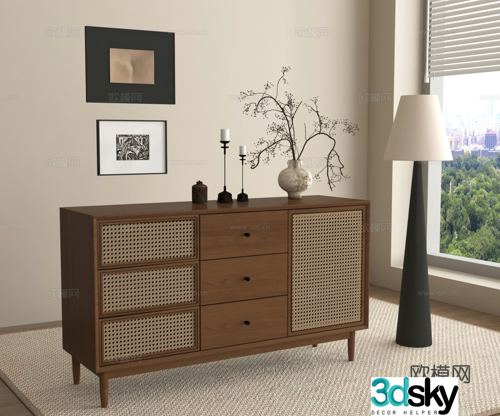 chest of drawers cabinet cabinets flower vases floor lamps 3D model