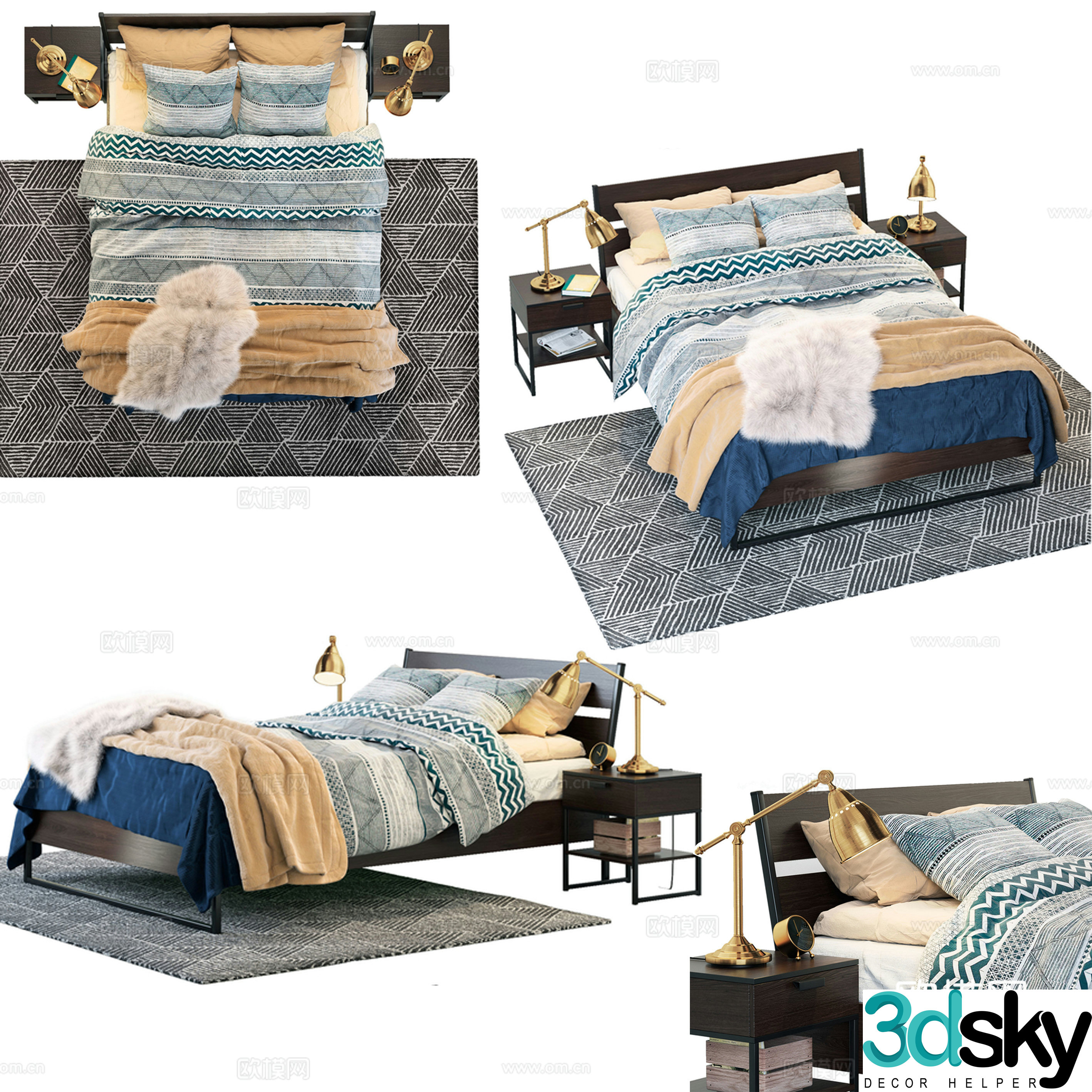 Nordic modern Nordic style IKEA bedding combination 3D model